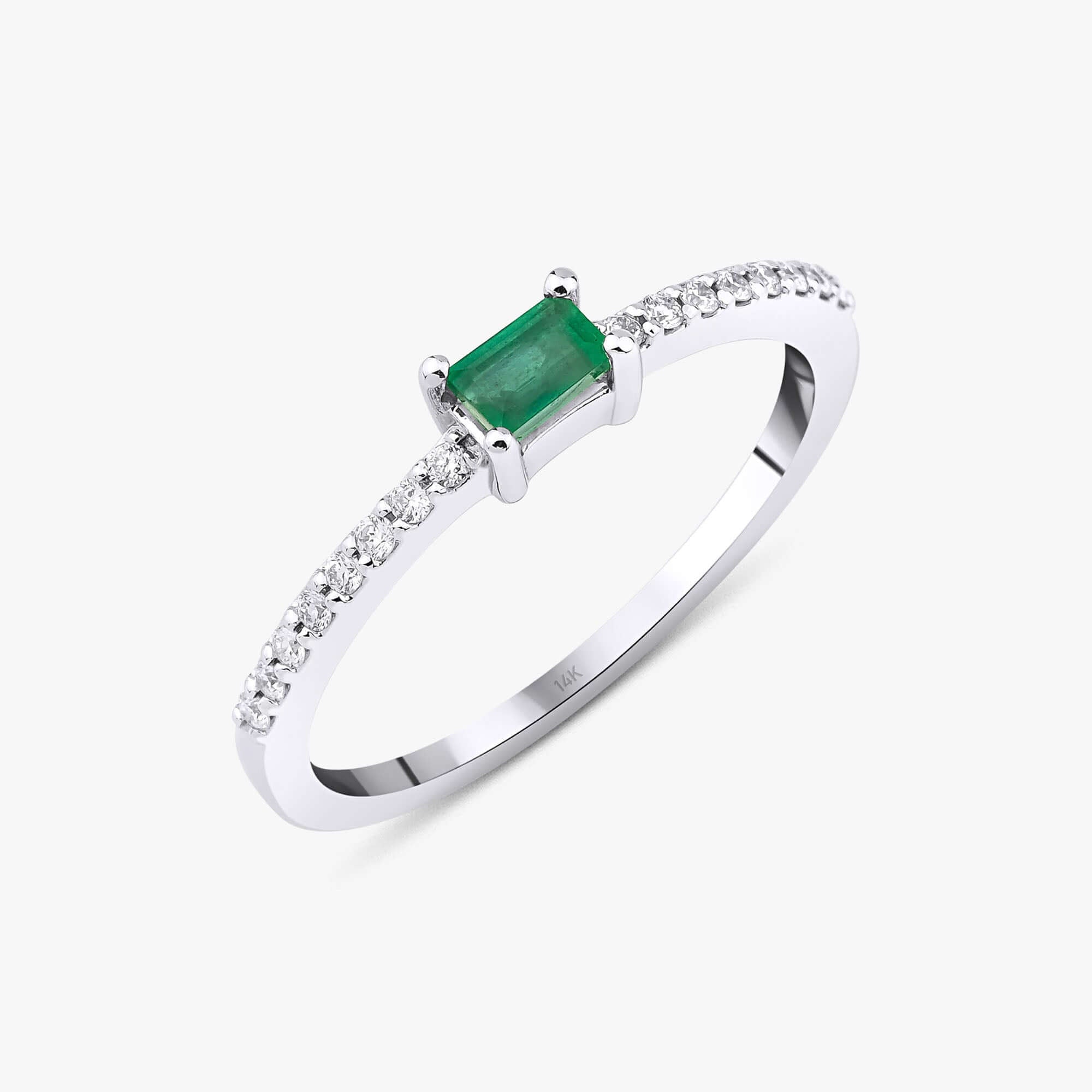 Baget Kesim Zümrüt ve Pırlanta Yarım Tamtur Yüzük