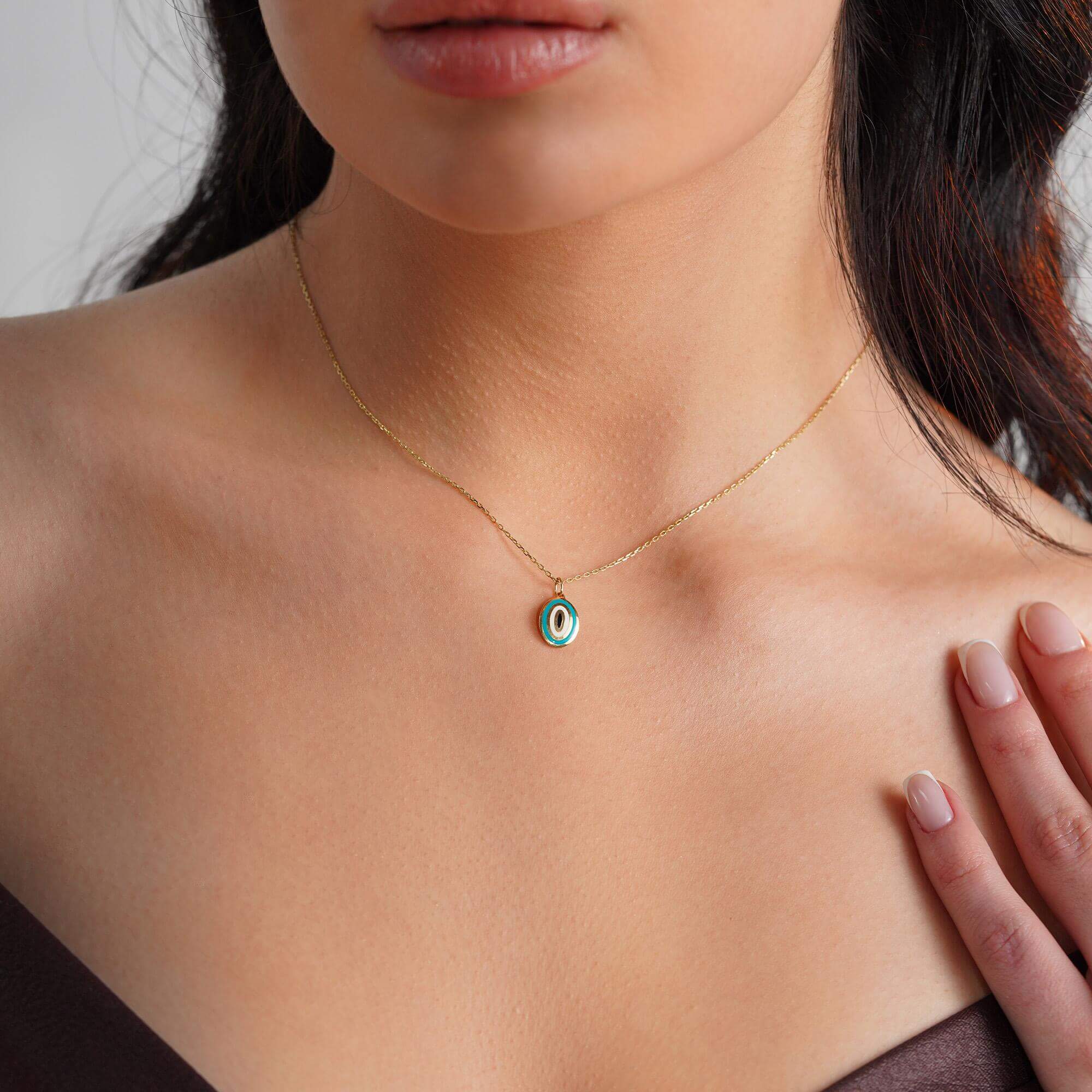 Okyanus Mavisi Oval Nazar Kolye Ucu