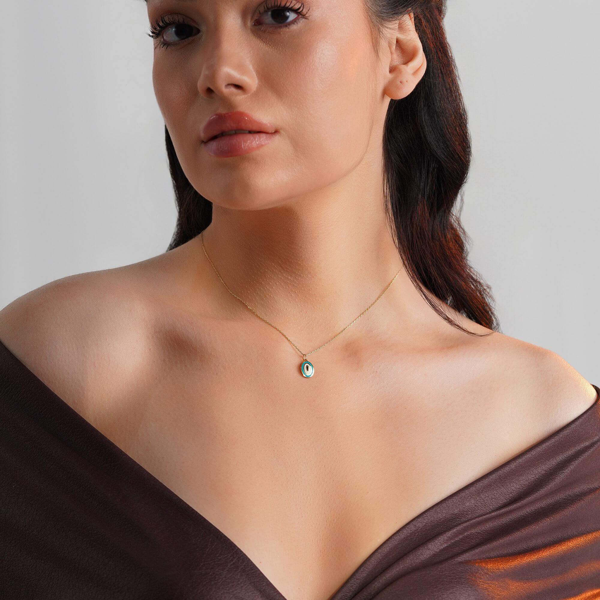 Okyanus Mavisi Oval Nazar Kolye Ucu