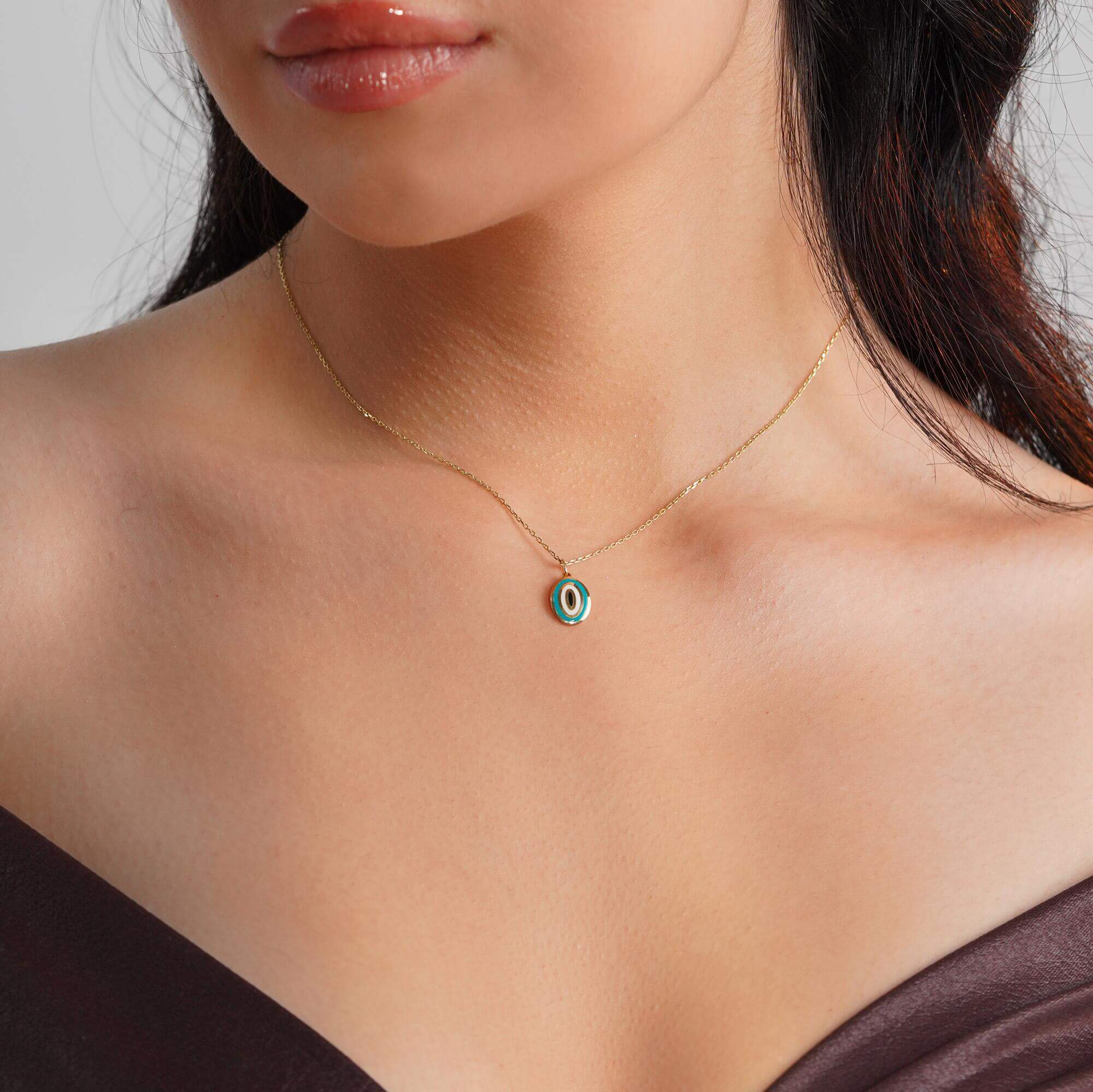 Okyanus Mavisi Oval Nazar Kolye Ucu