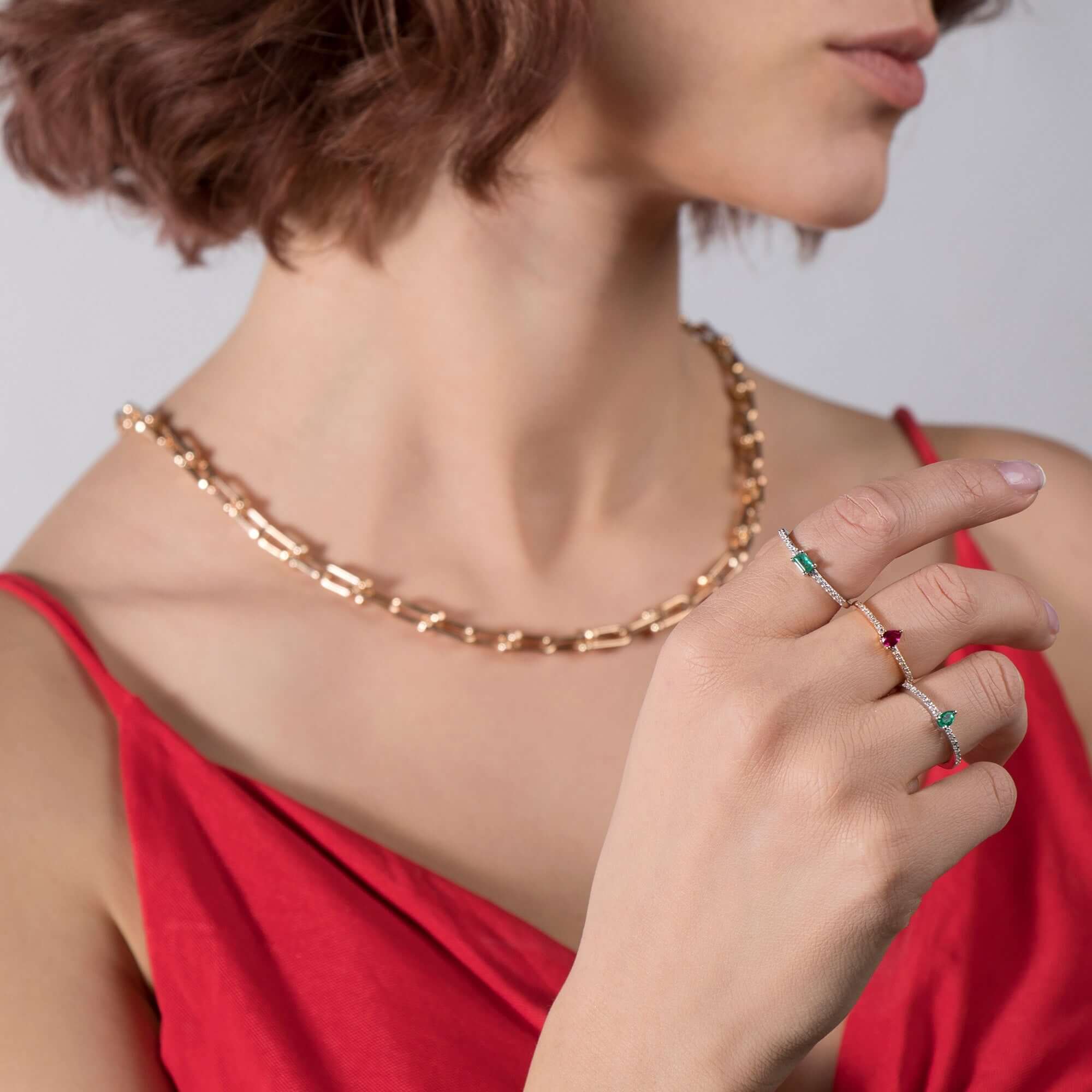 Baget Kesim Zümrüt ve Pırlanta Yarım Tamtur Yüzük