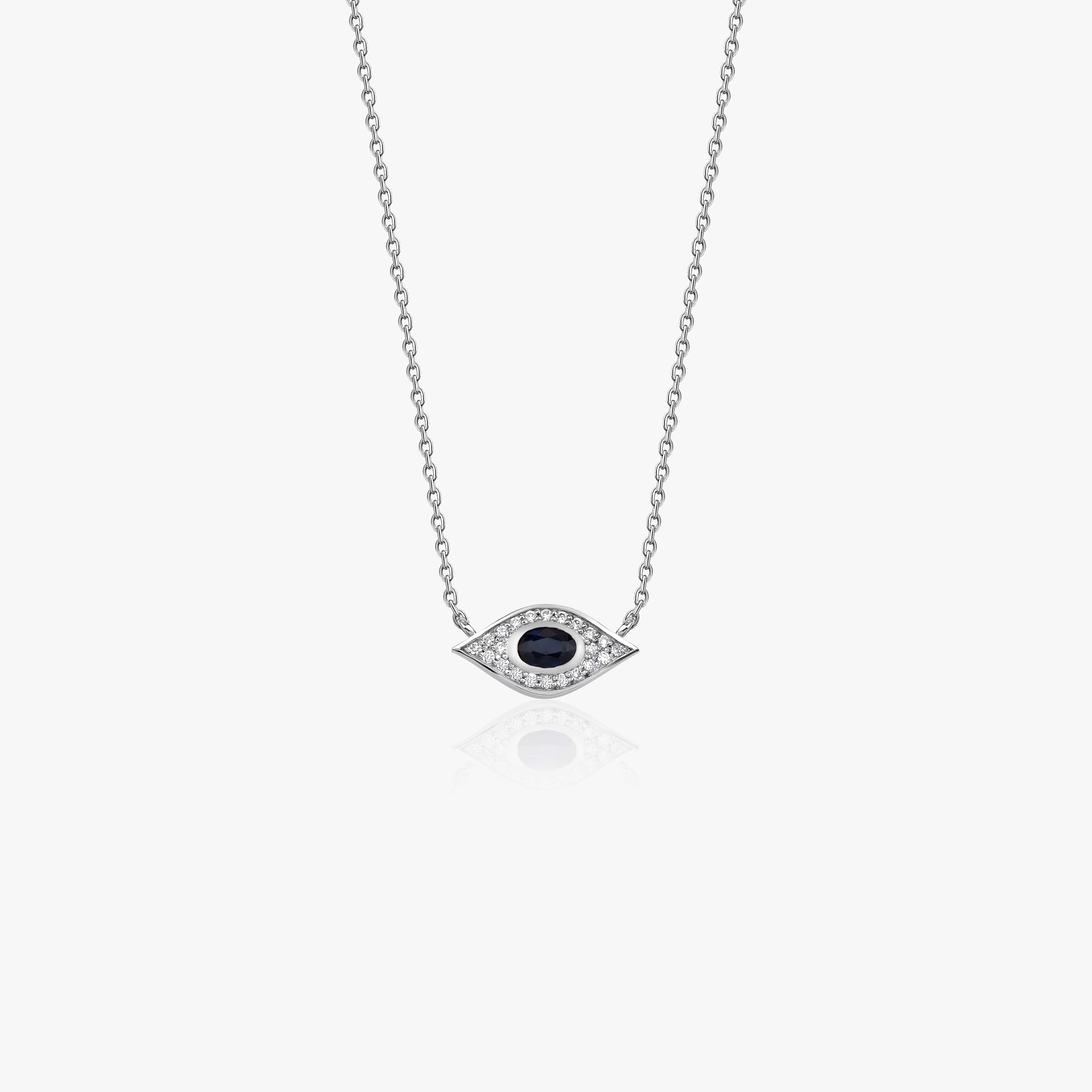 Mavi Safir ve Pırlanta Minik Göz Kolye