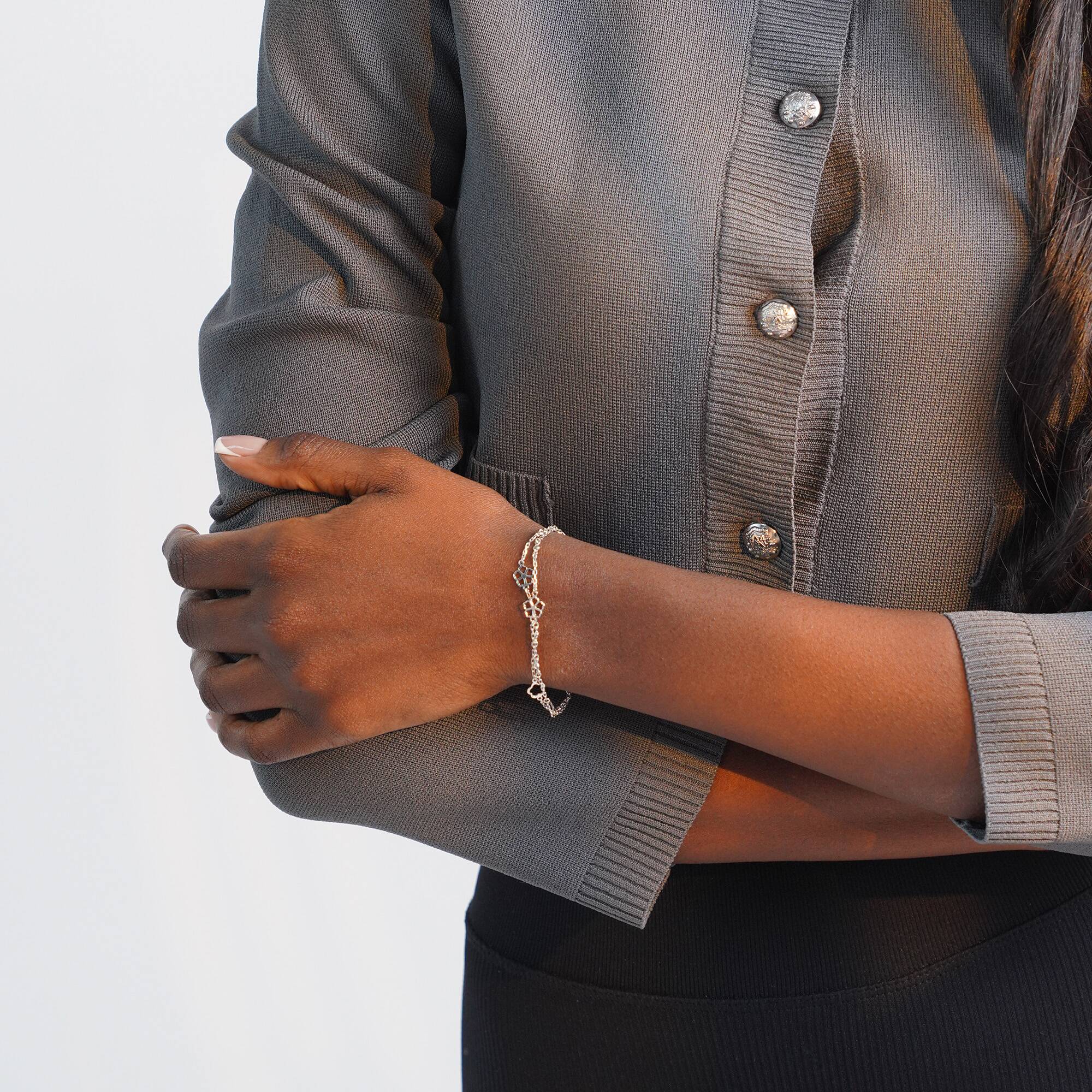 Çift Zincirli Pırlanta Çiçek Bileklik / FLORA DIAMOND