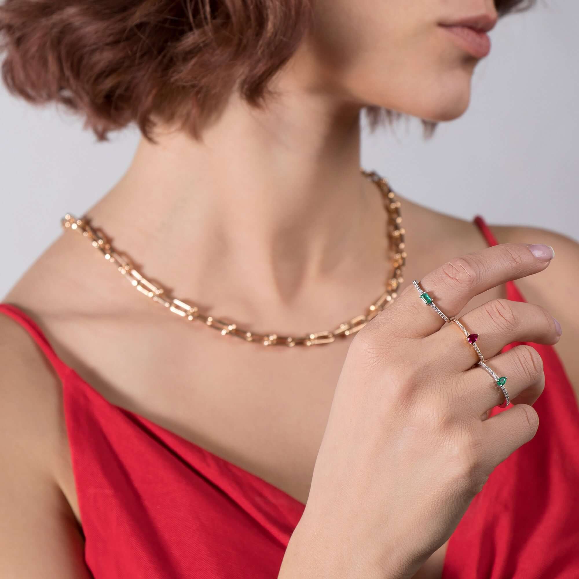 Minimal Damla Kesim Yakut Yarımtur Yüzük / Minimal Red Drop