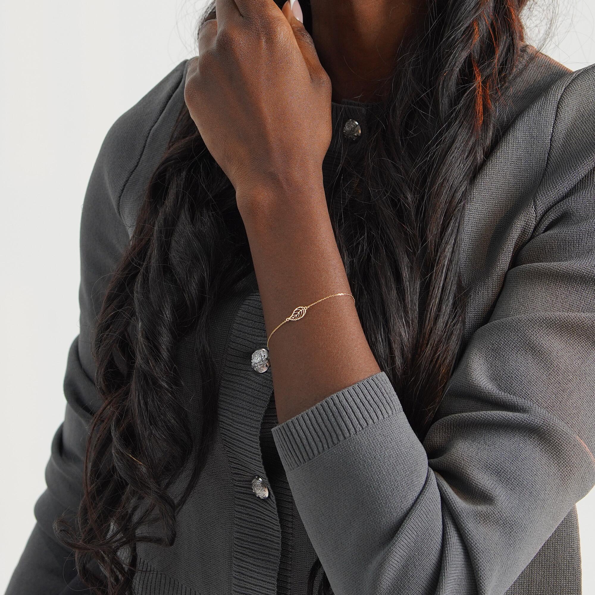 Minimal Altın Yaprak Bileklik