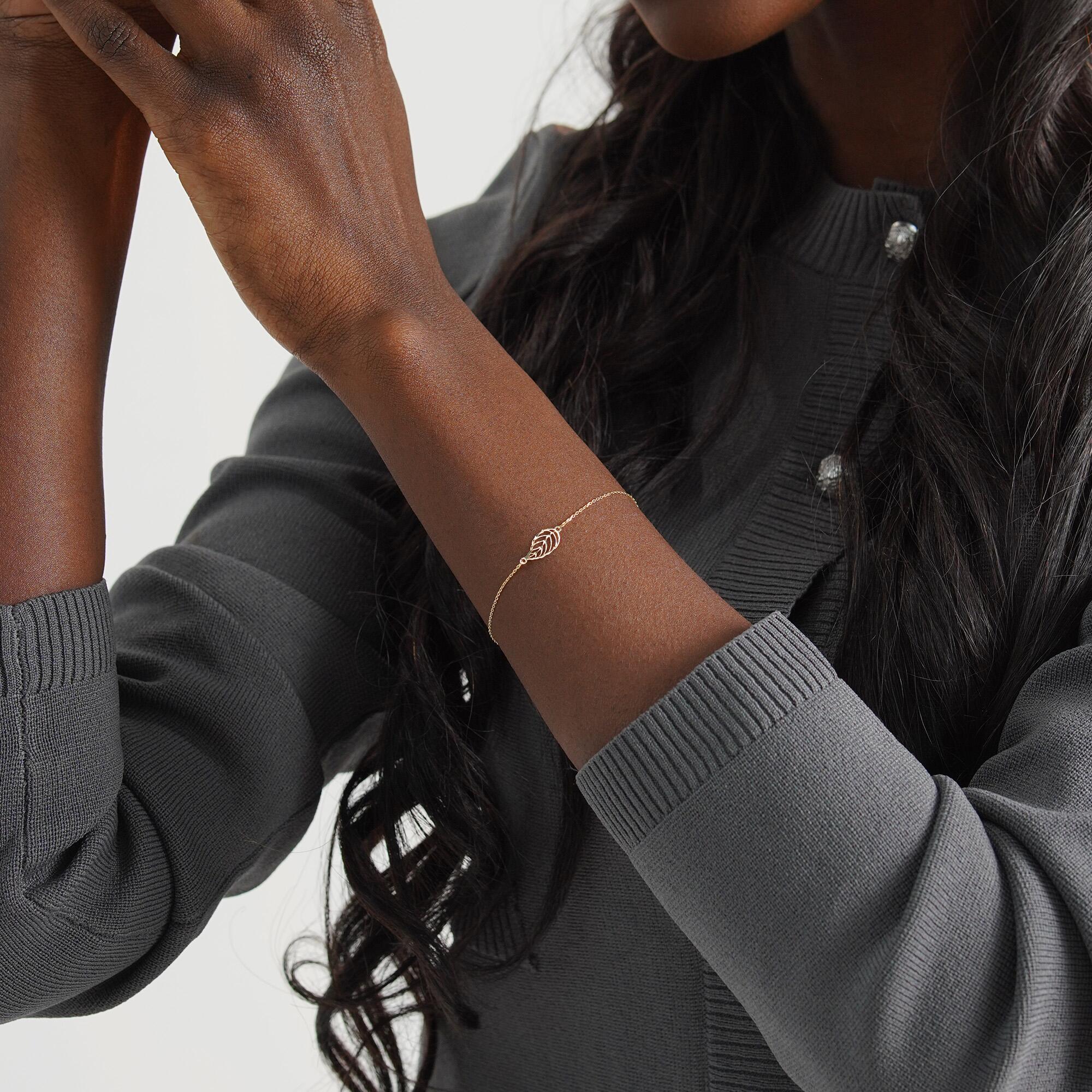 Minimal Altın Yaprak Bileklik