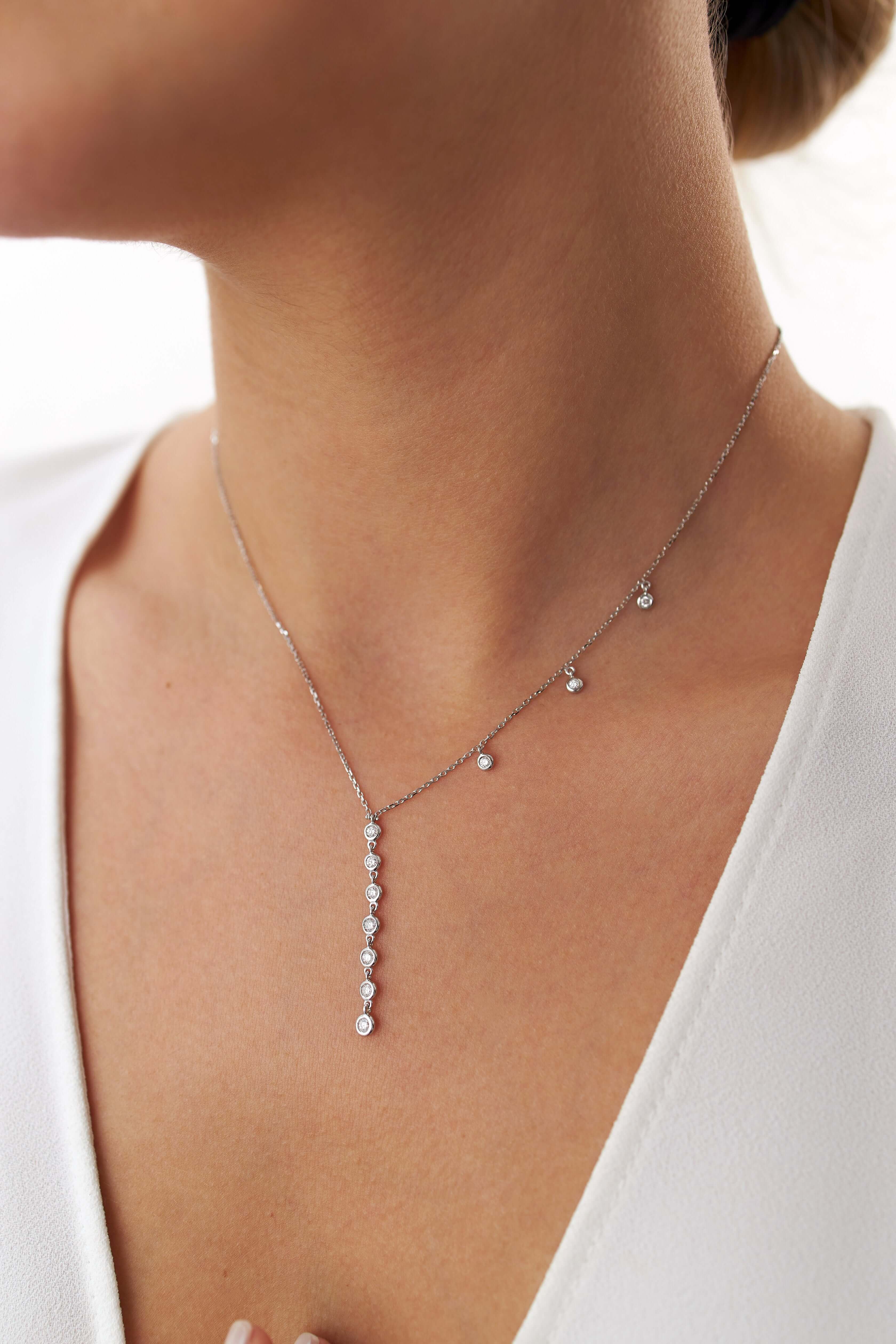 Asimetrik Pırlanta Lariat Kolye
