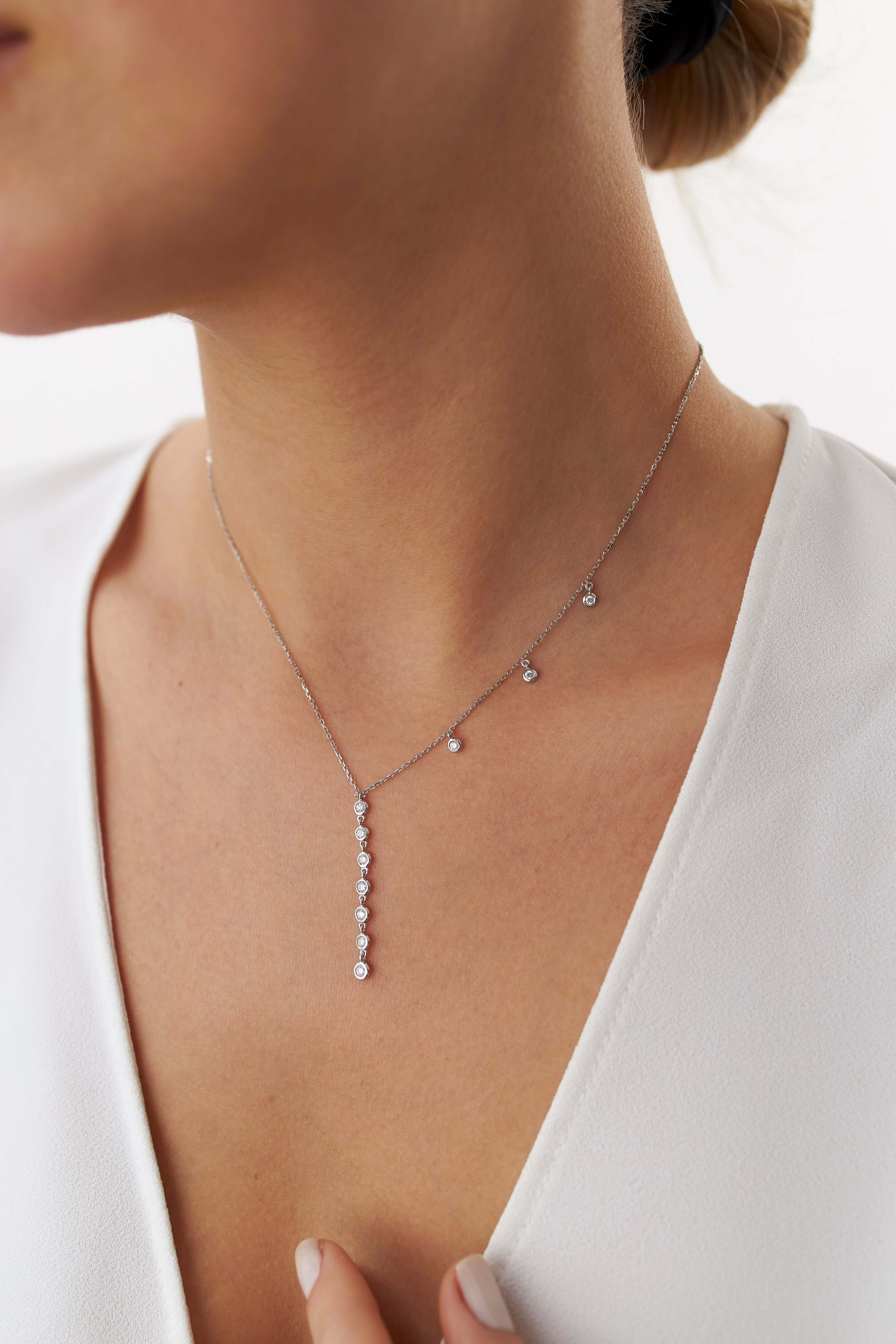 Asimetrik Pırlanta Lariat Kolye