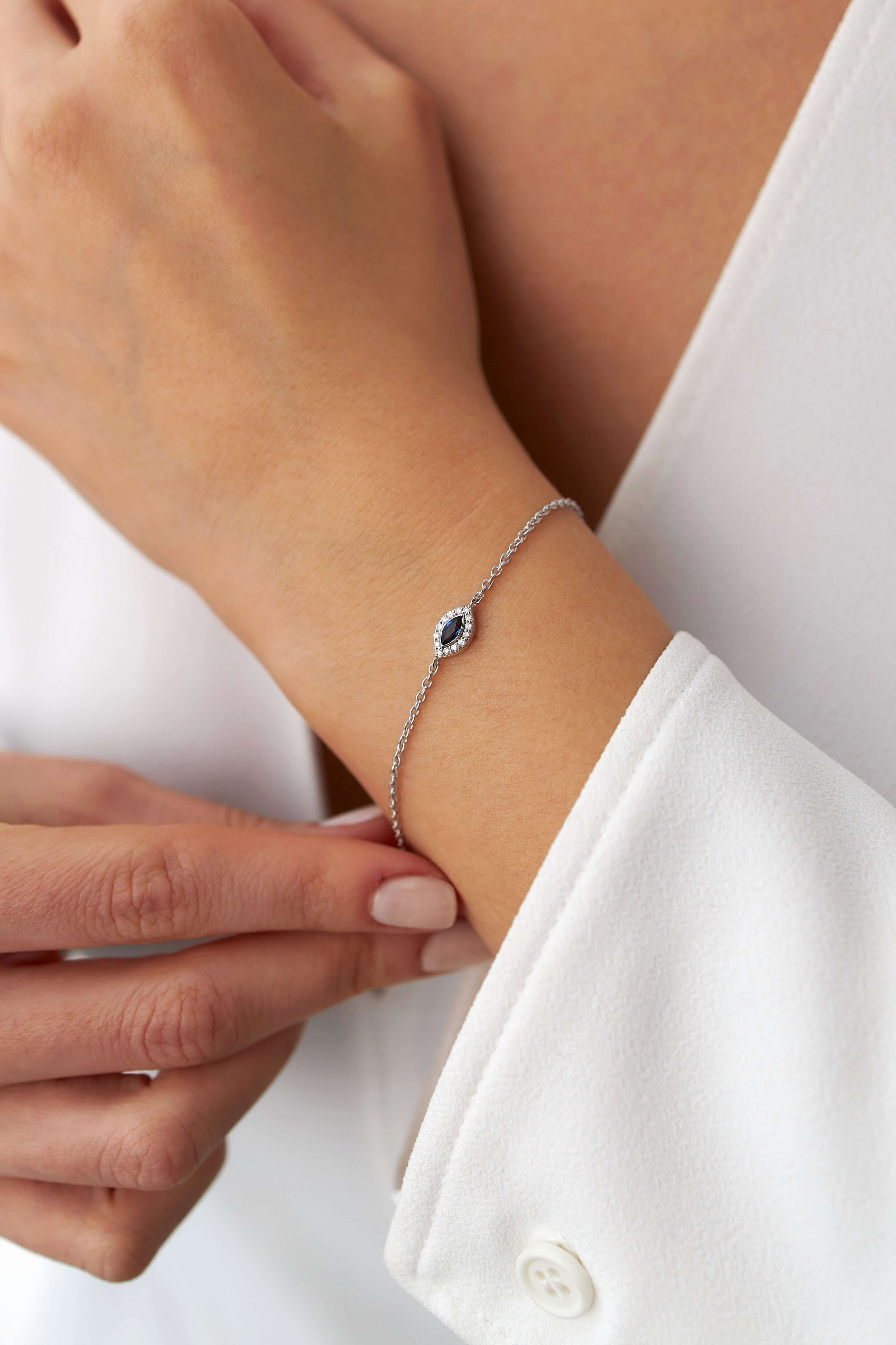 Mini Markiz Safir ve Pırlantala Bileklik