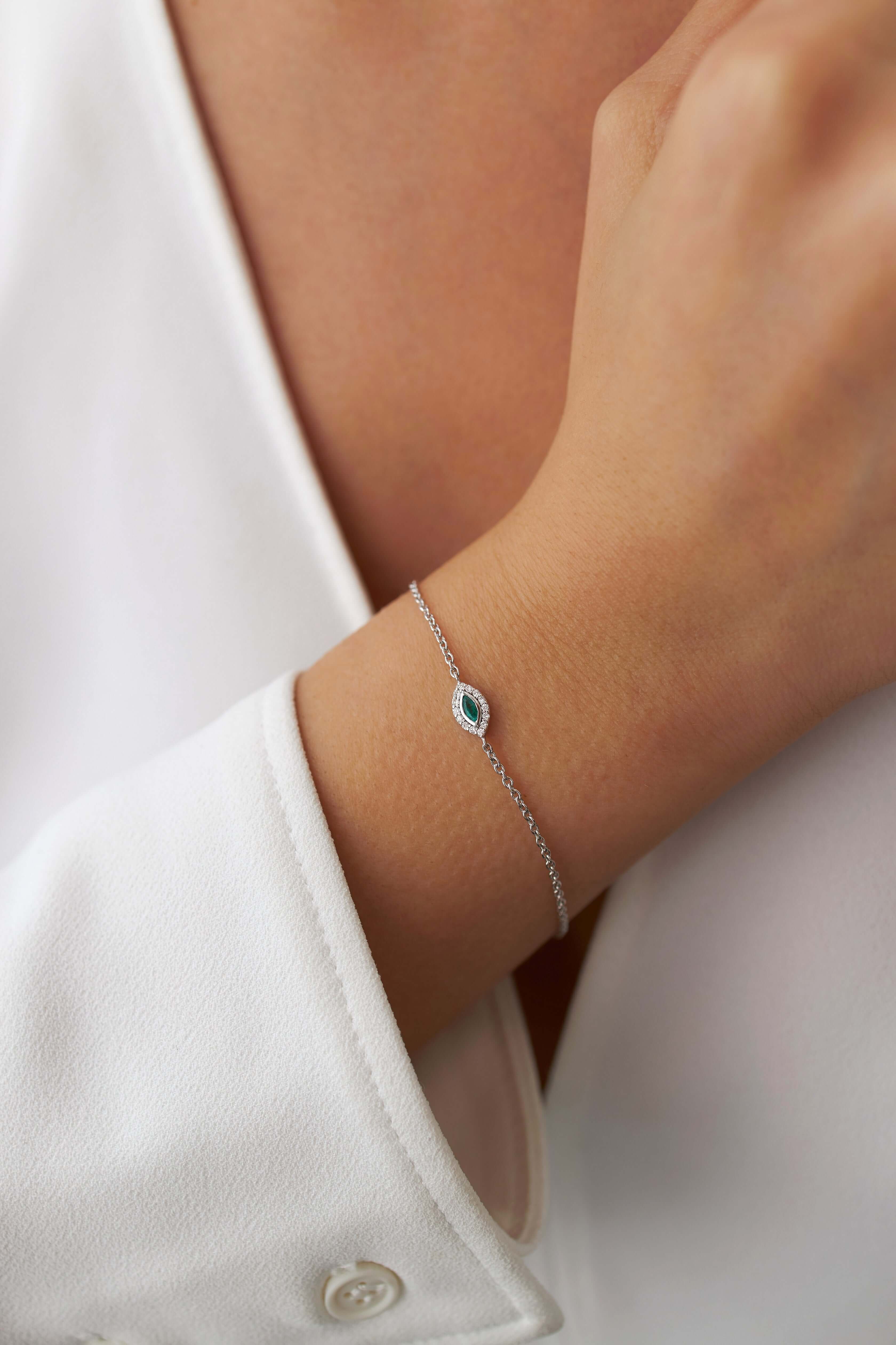 Mini Markiz Zümrüt ve Pırlantala Bileklik