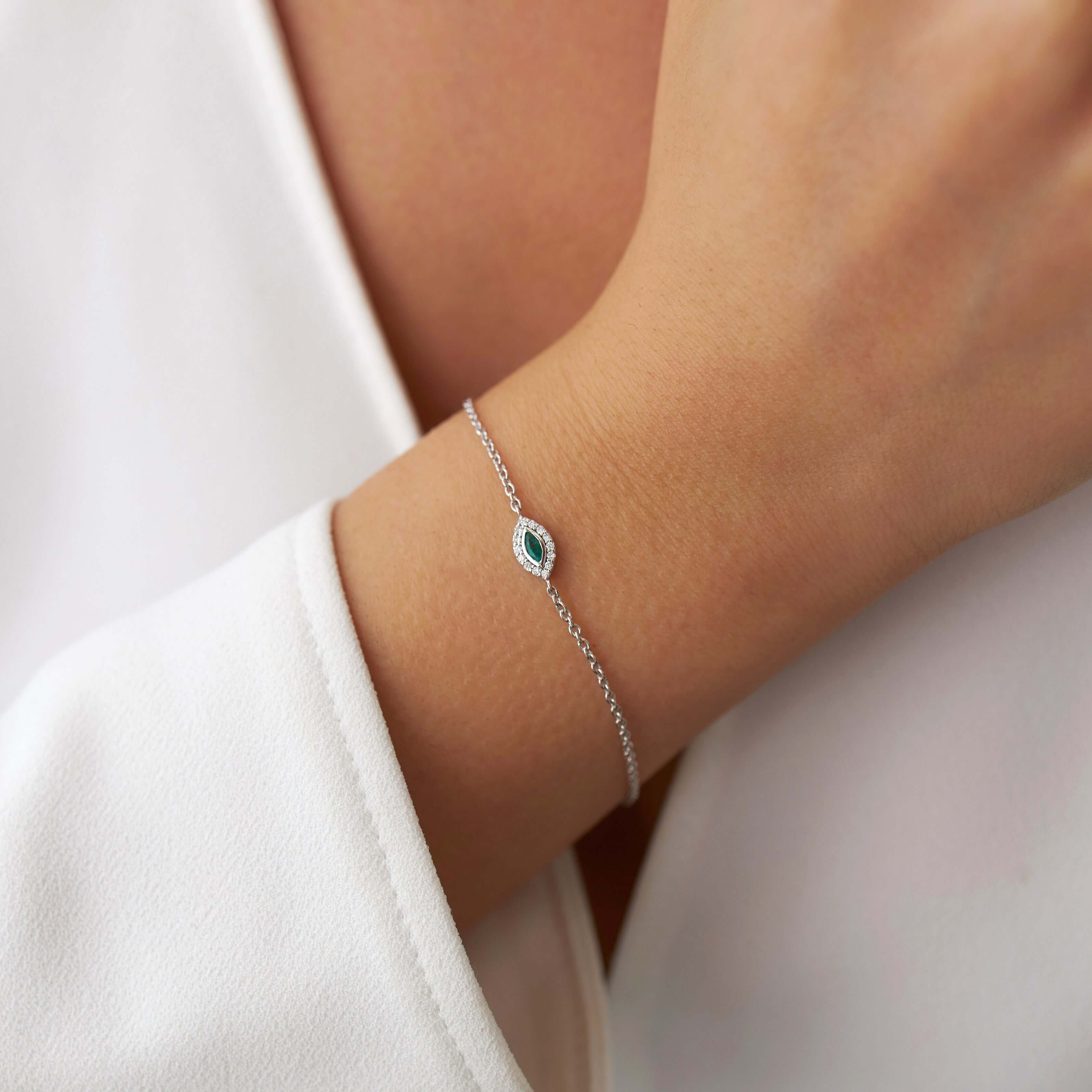 Mini Markiz Zümrüt ve Pırlantala Bileklik