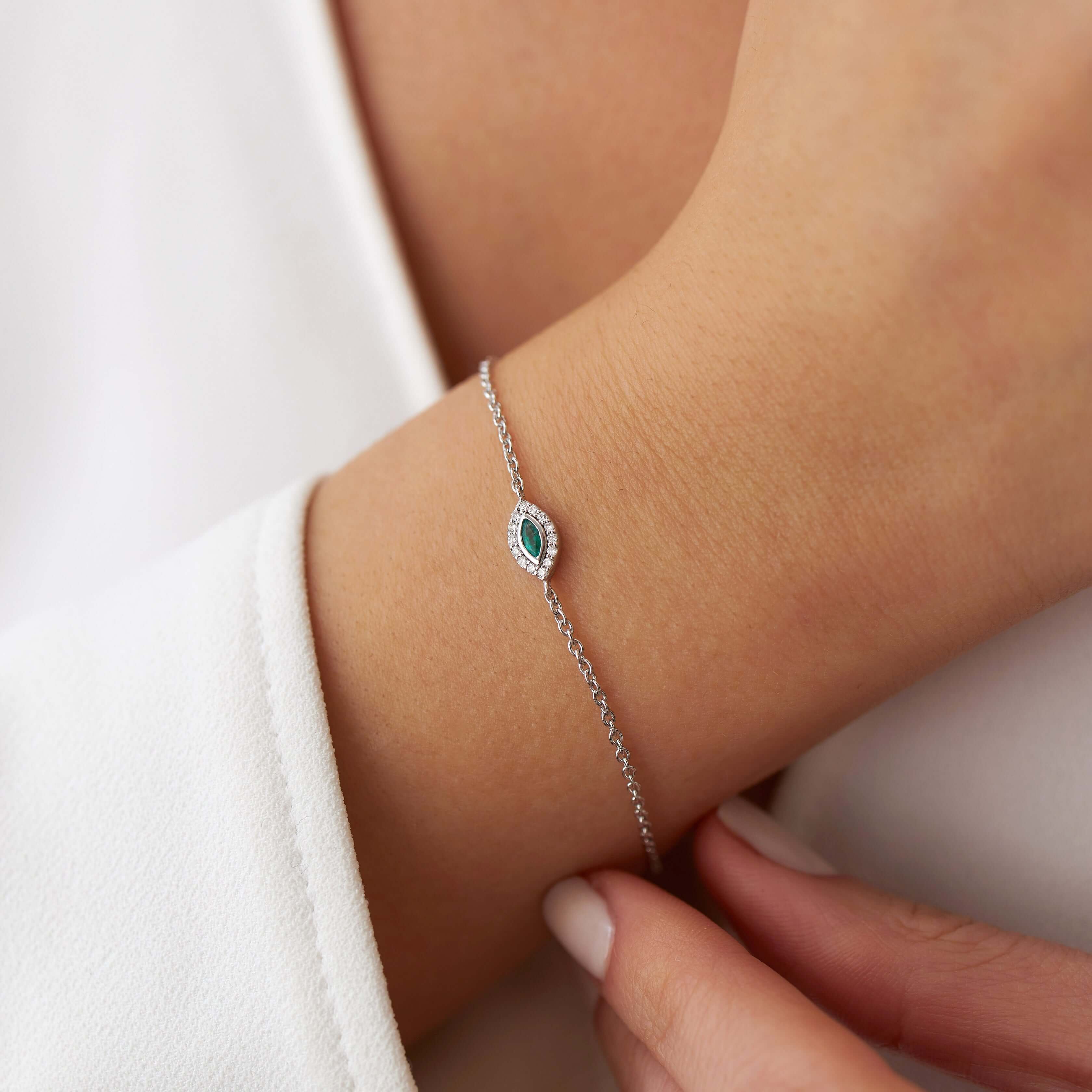 Mini Markiz Zümrüt ve Pırlantala Bileklik