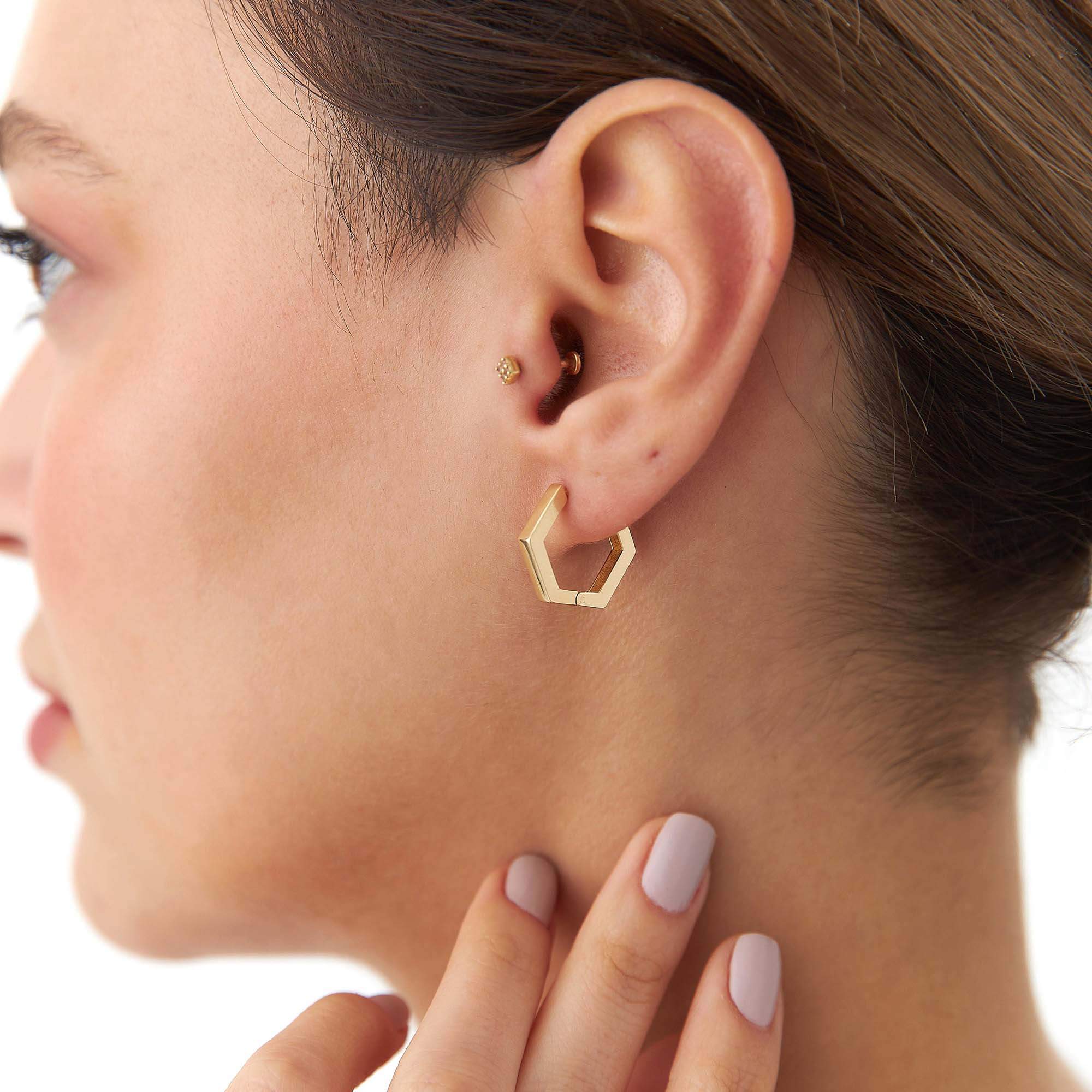 Büyük Altıgen Halka Küpe / Large Hexagon