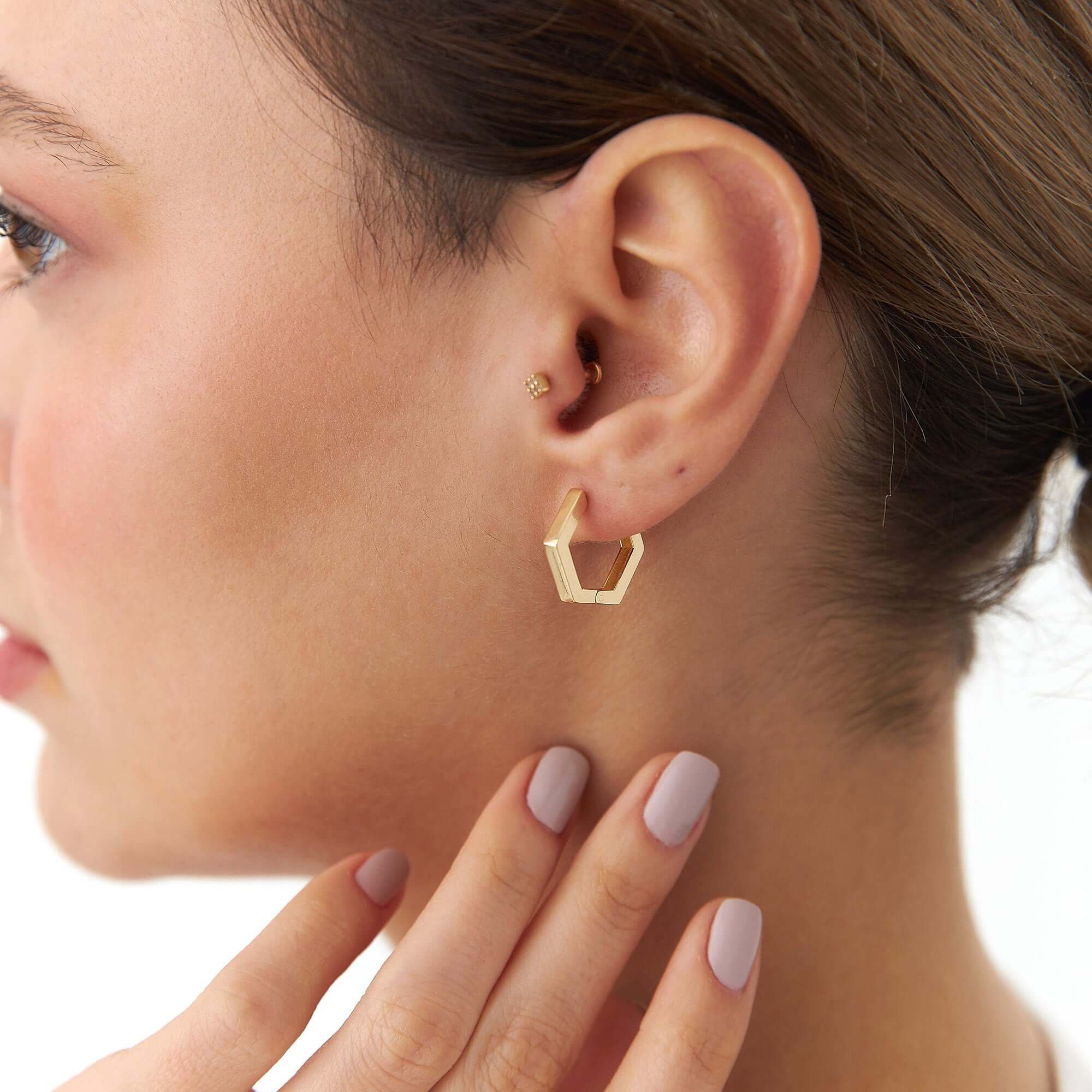 Büyük Altıgen Halka Küpe / Large Hexagon