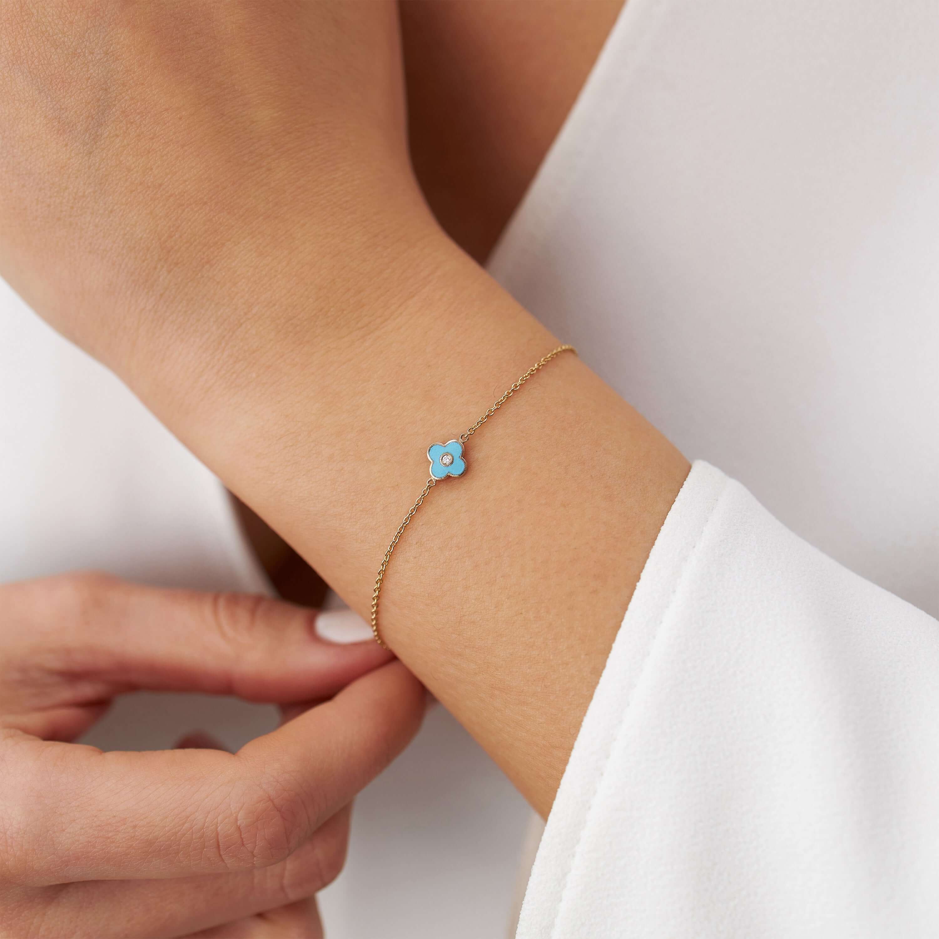 Çift Taraflı Turkuaz Yonca Bileklik