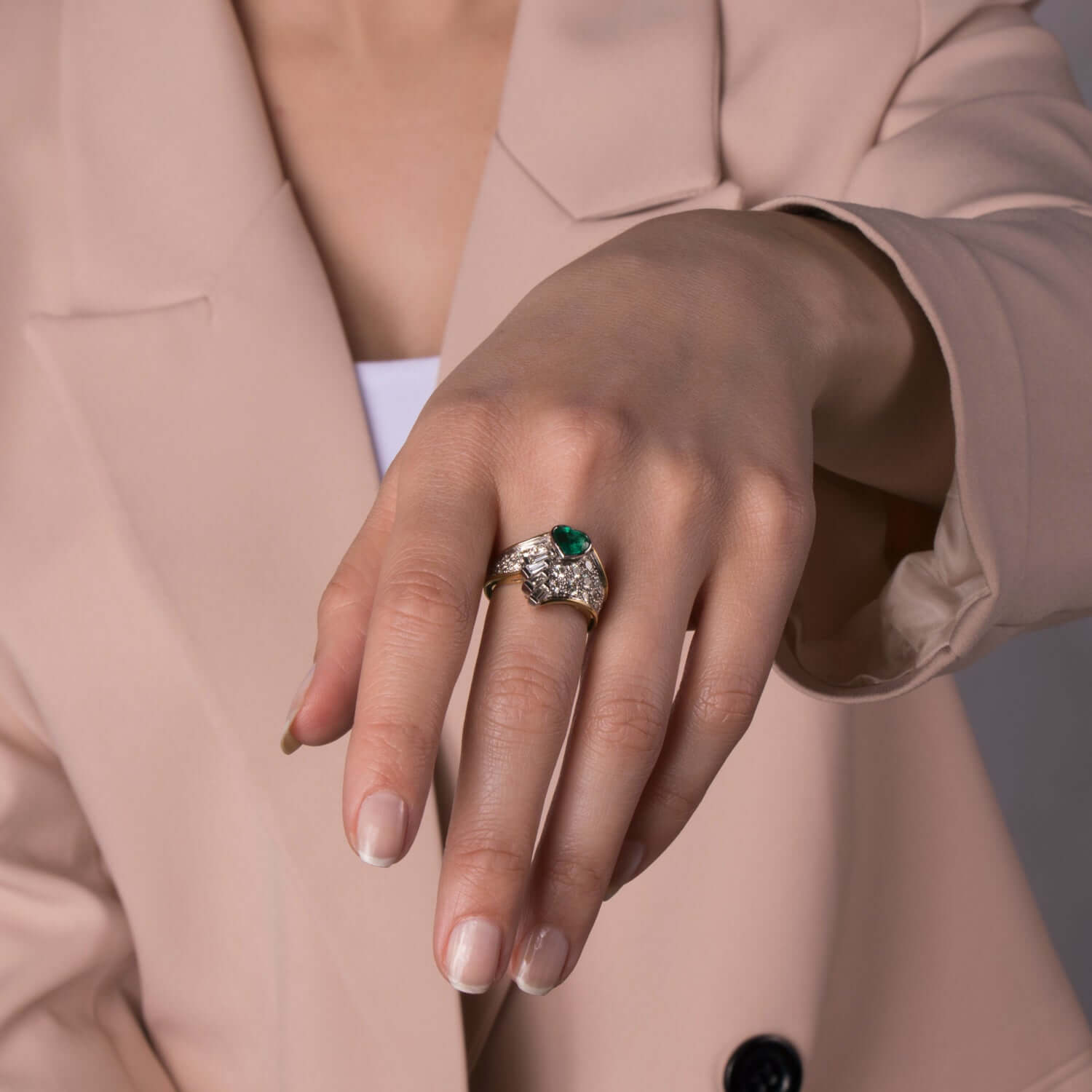 Vintage Zümrüt ve Pırlanta Yüzük / Sonsuz Aşk