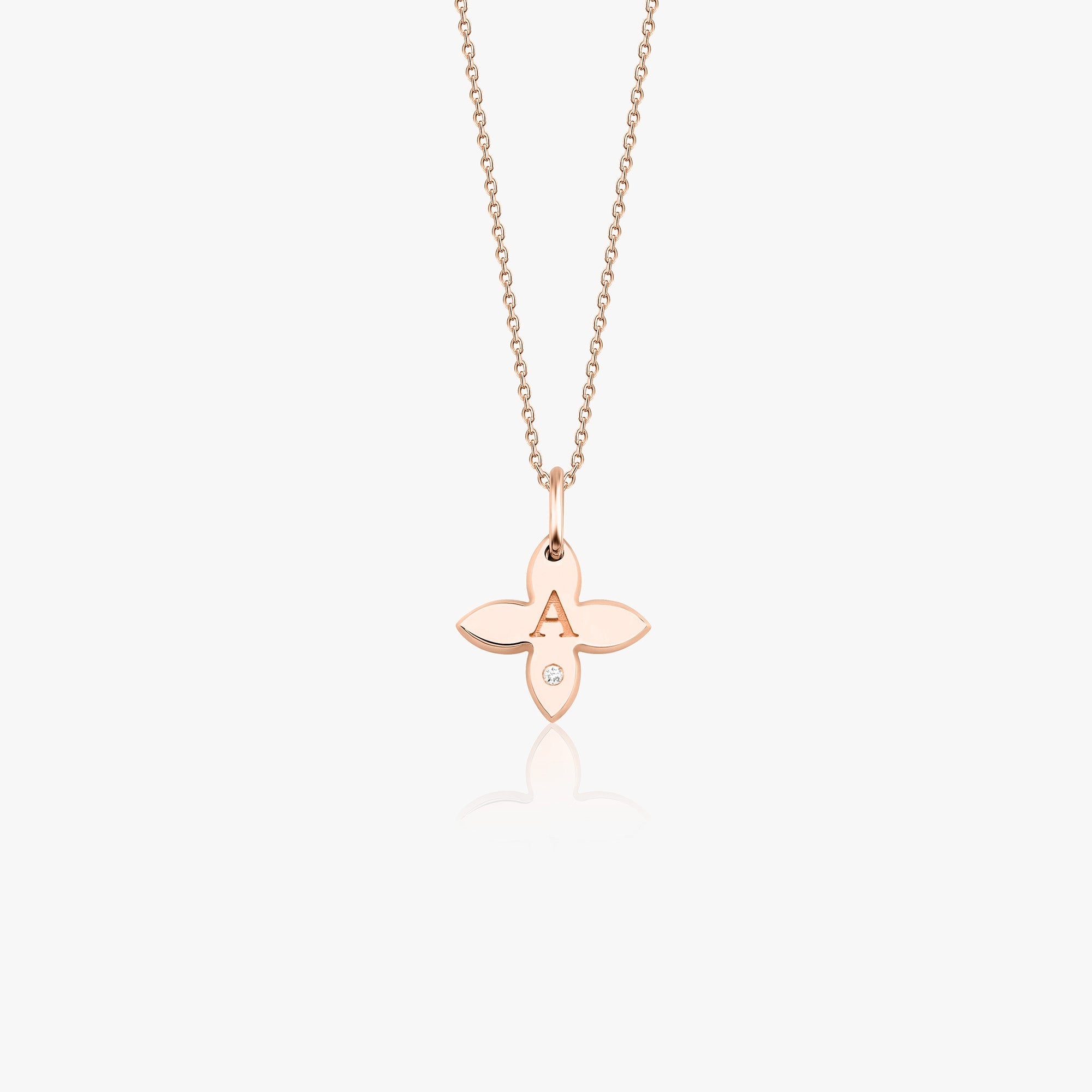Pırlanta Harfli Yonca Kolye / Minimal Clover
