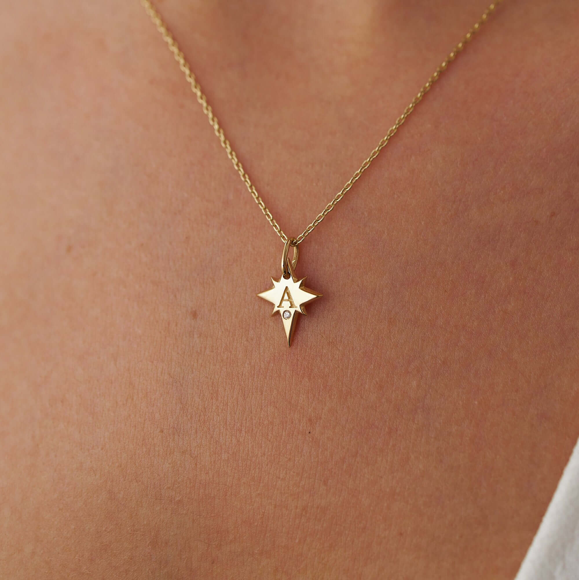 Minik Pırlanta Kuzey Yıldızı Harf Kolye
