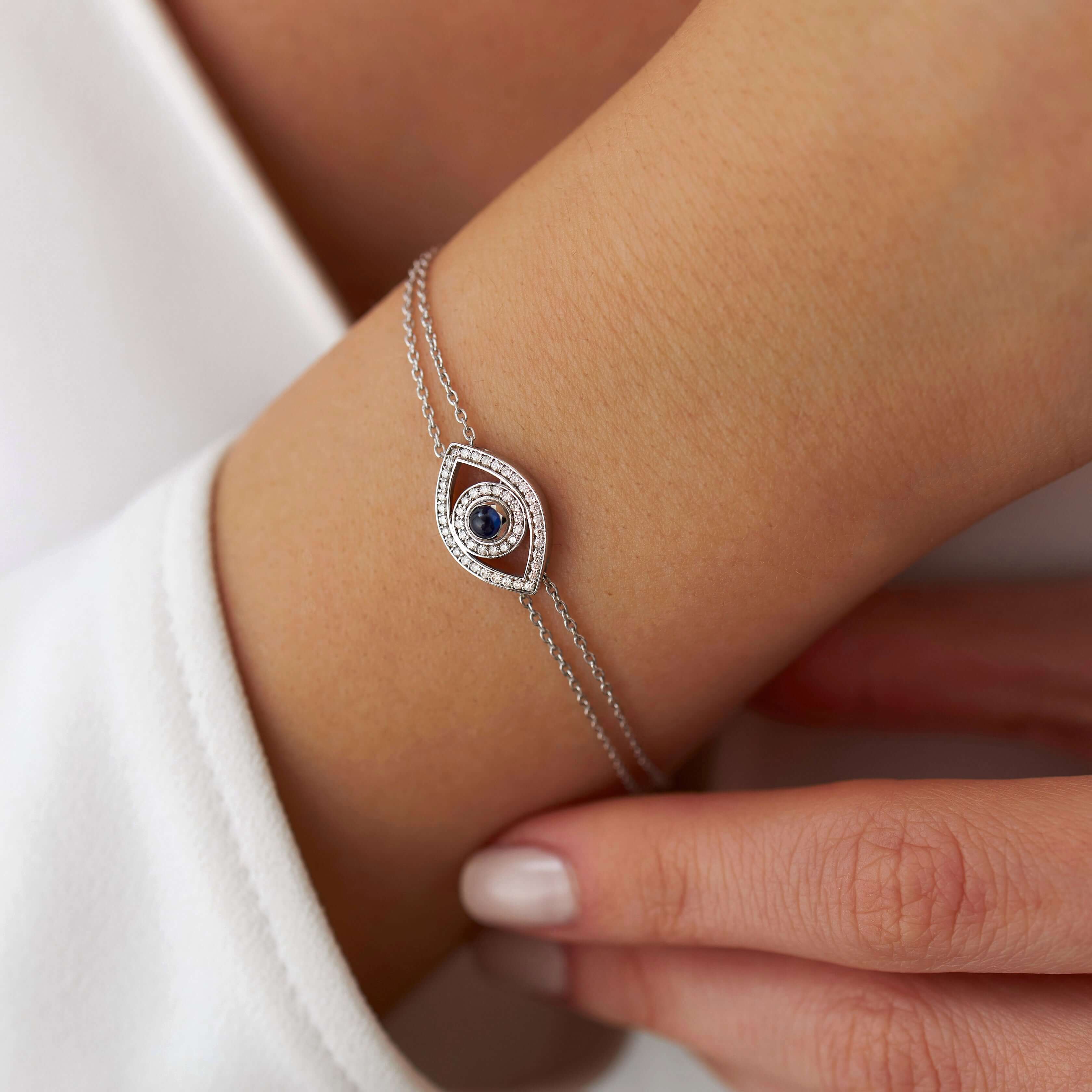 Safir ve Pırlanta Göz Bileklik / Blue Eye