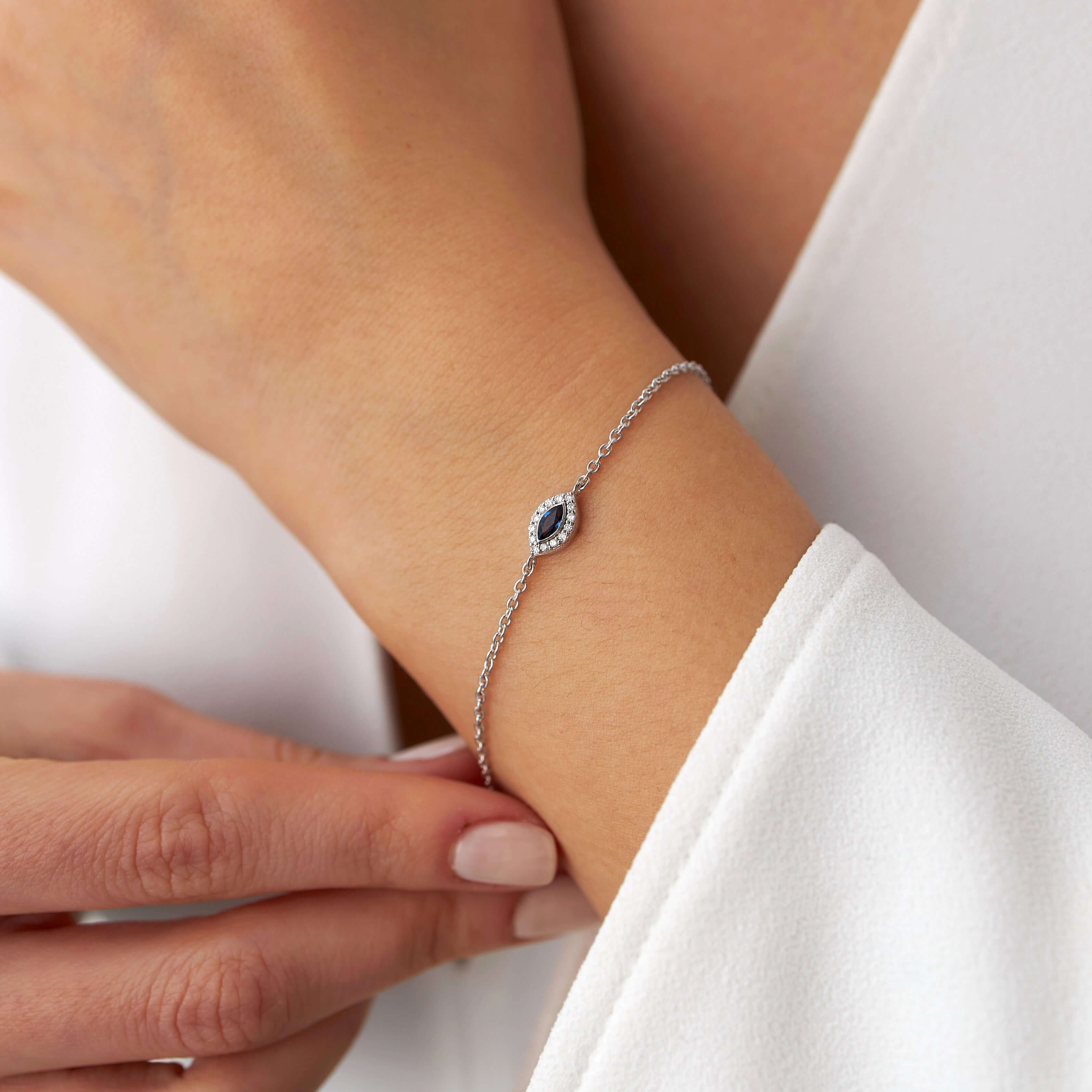 Mini Markiz Safir ve Pırlantala Bileklik