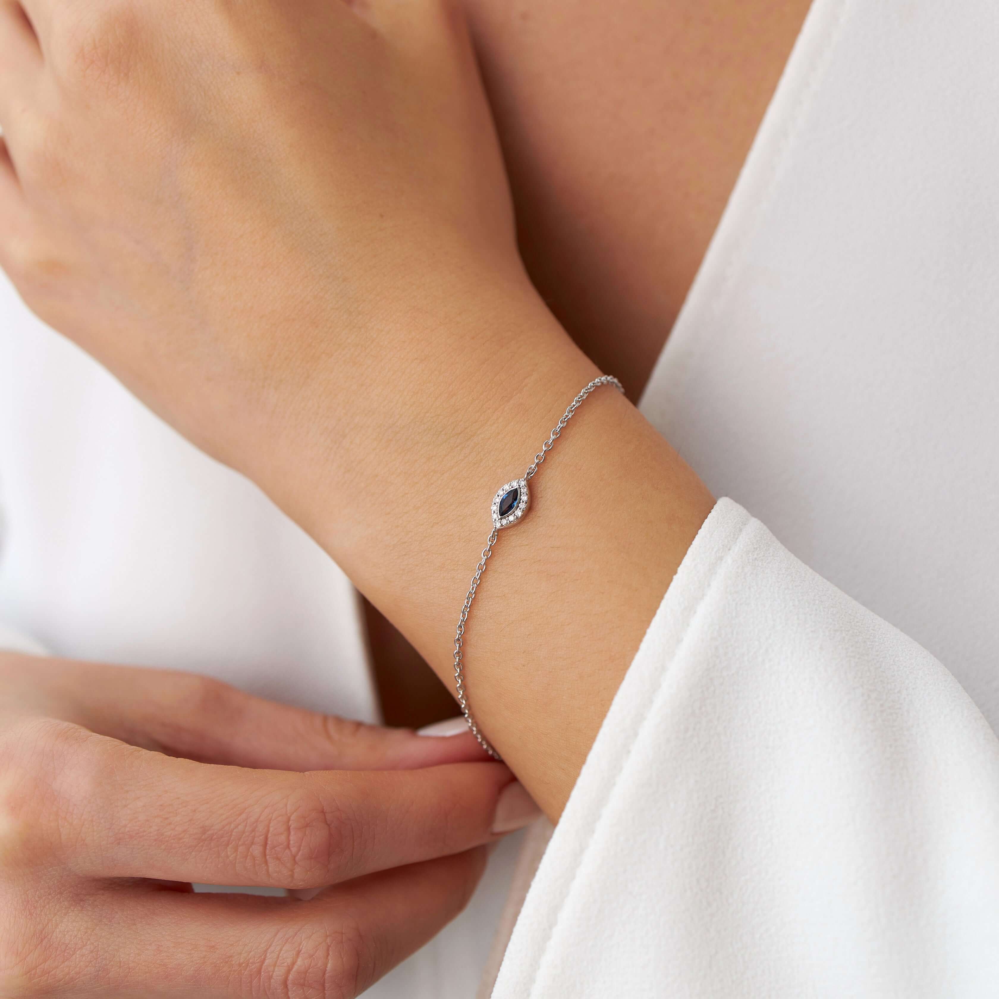 Mini Markiz Safir ve Pırlantala Bileklik