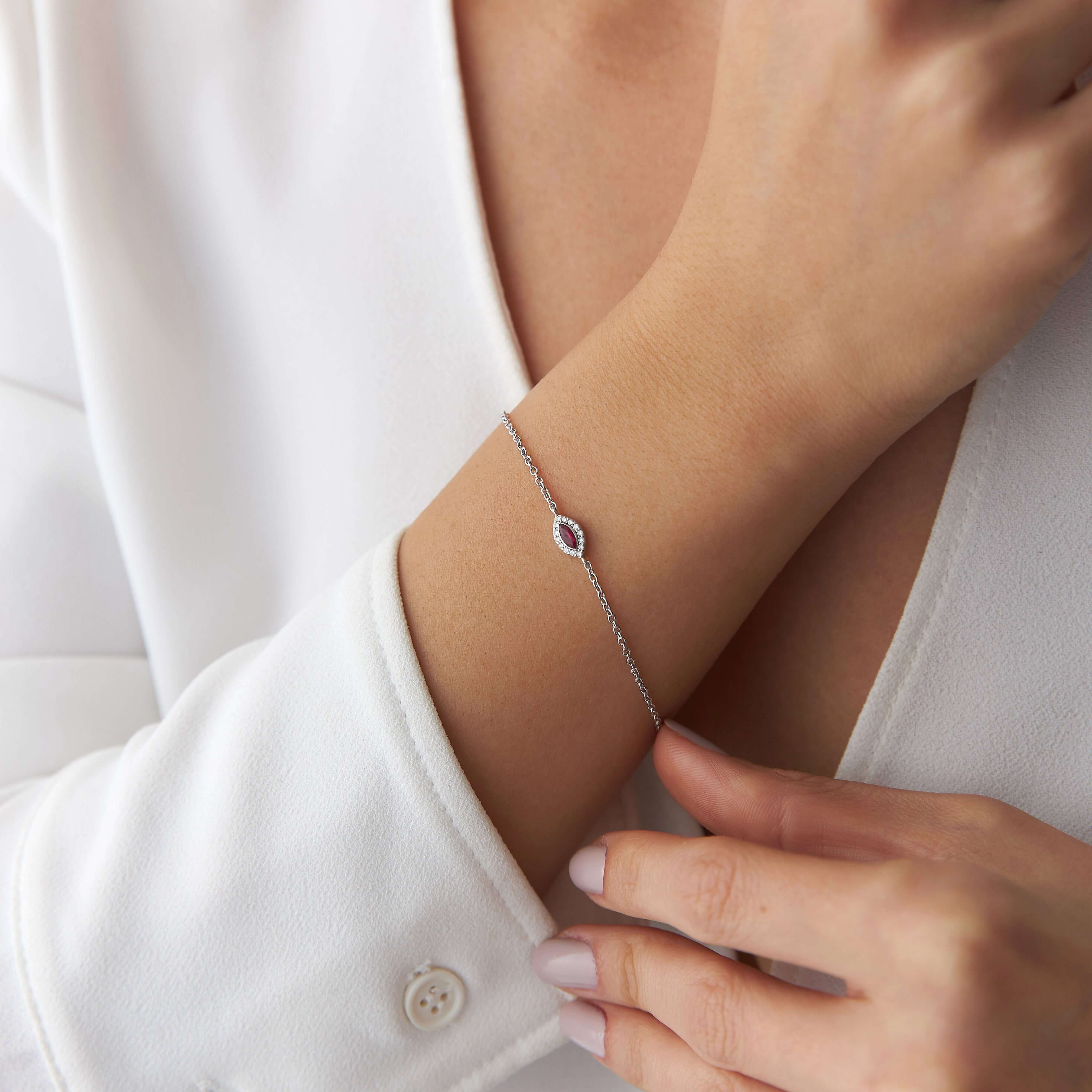 Mini Markiz Yakut ve Pırlantala Bileklik