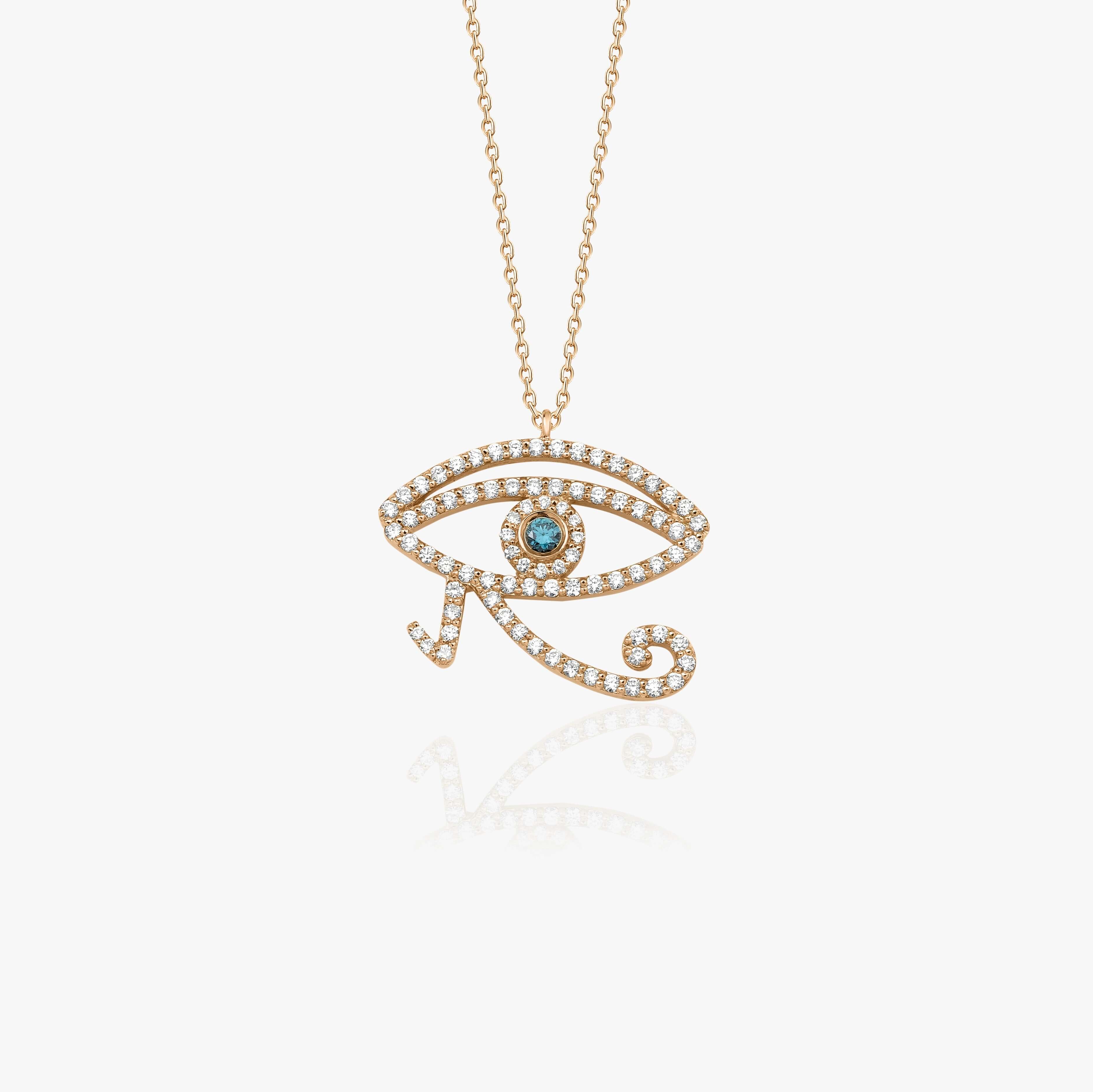 Mavi ve Beyaz Pırlanta Horus Göz Kolye / Eye Of Horus