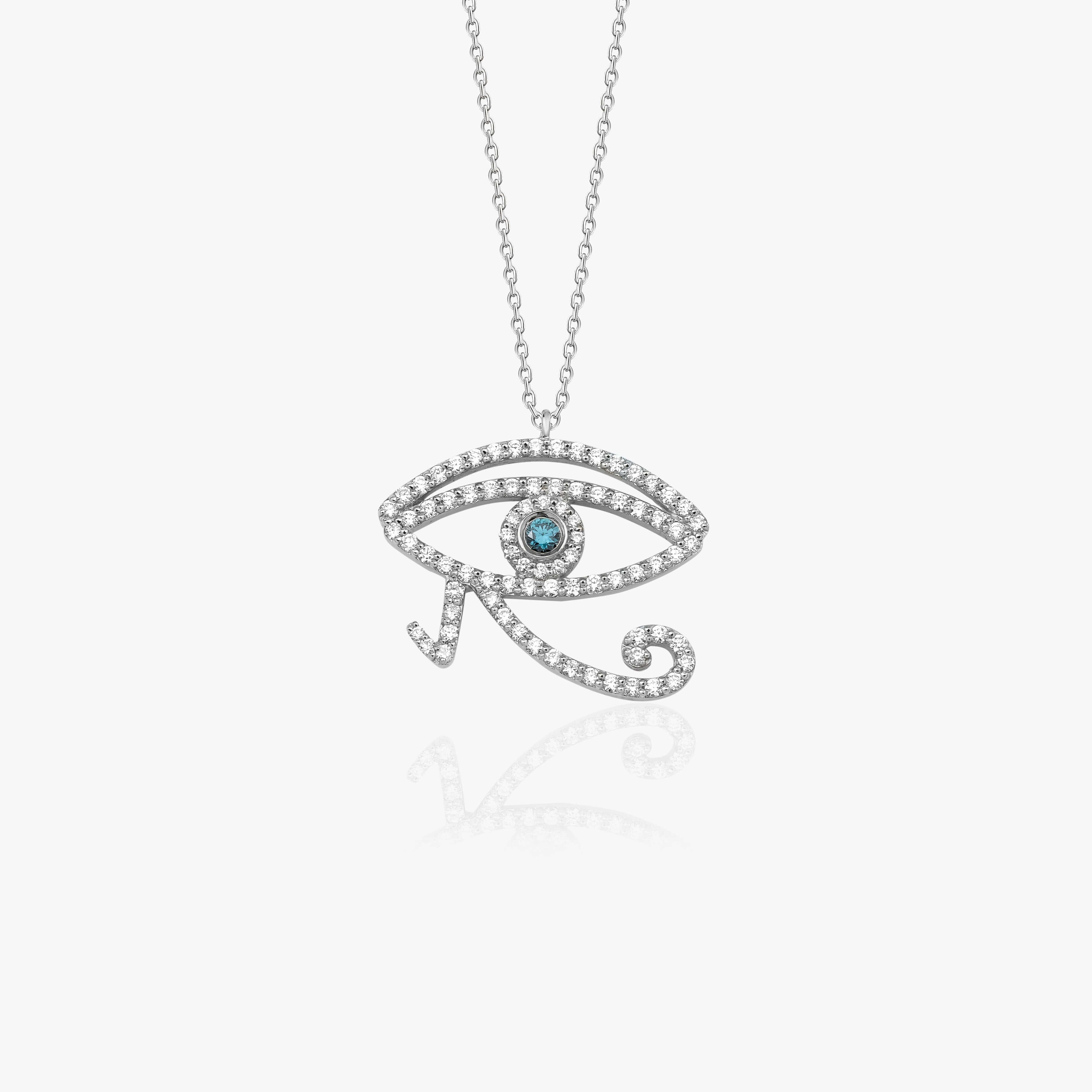 Mavi ve Beyaz Pırlanta Horus Göz Kolye / Eye Of Horus