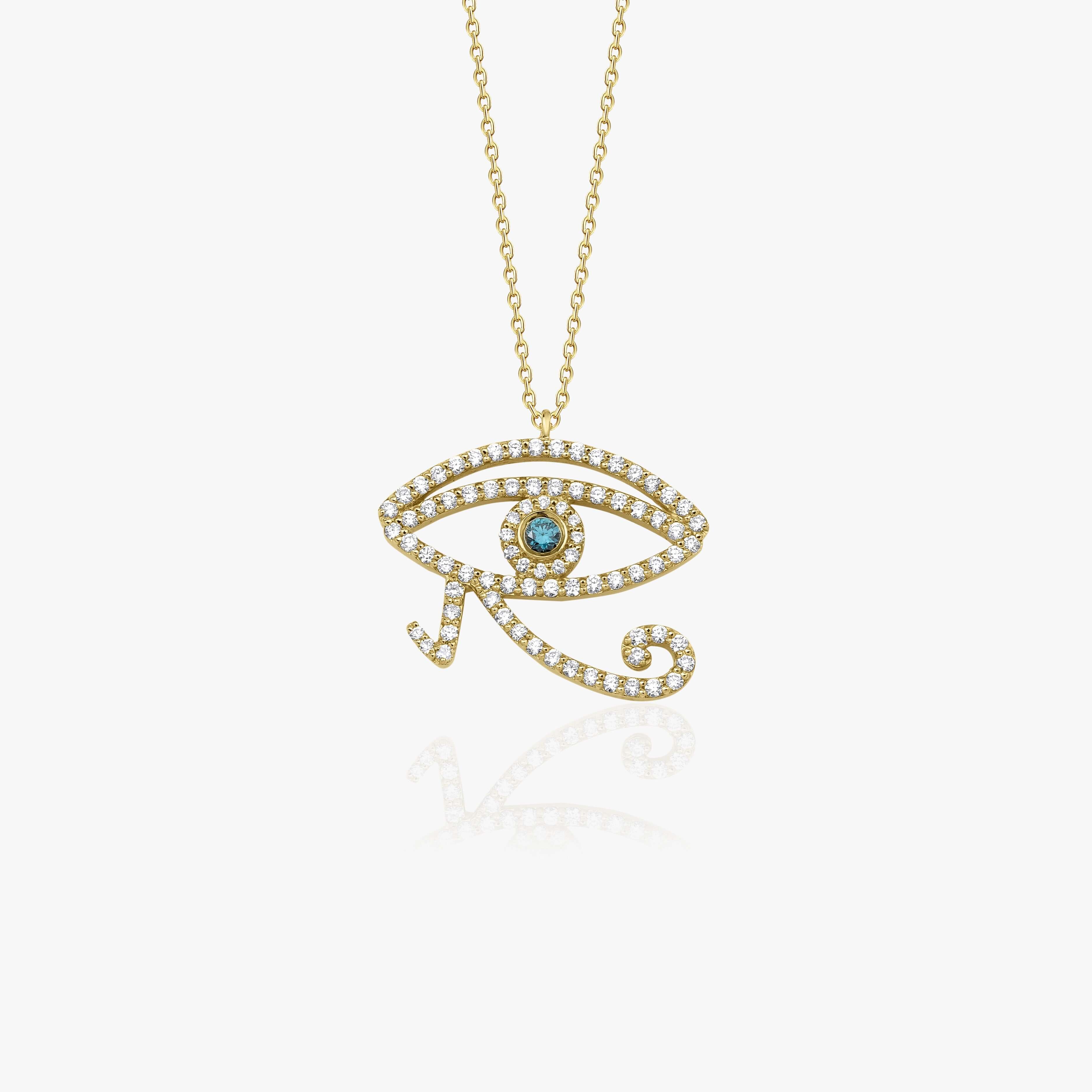 Mavi ve Beyaz Pırlanta Horus Göz Kolye / Eye Of Horus