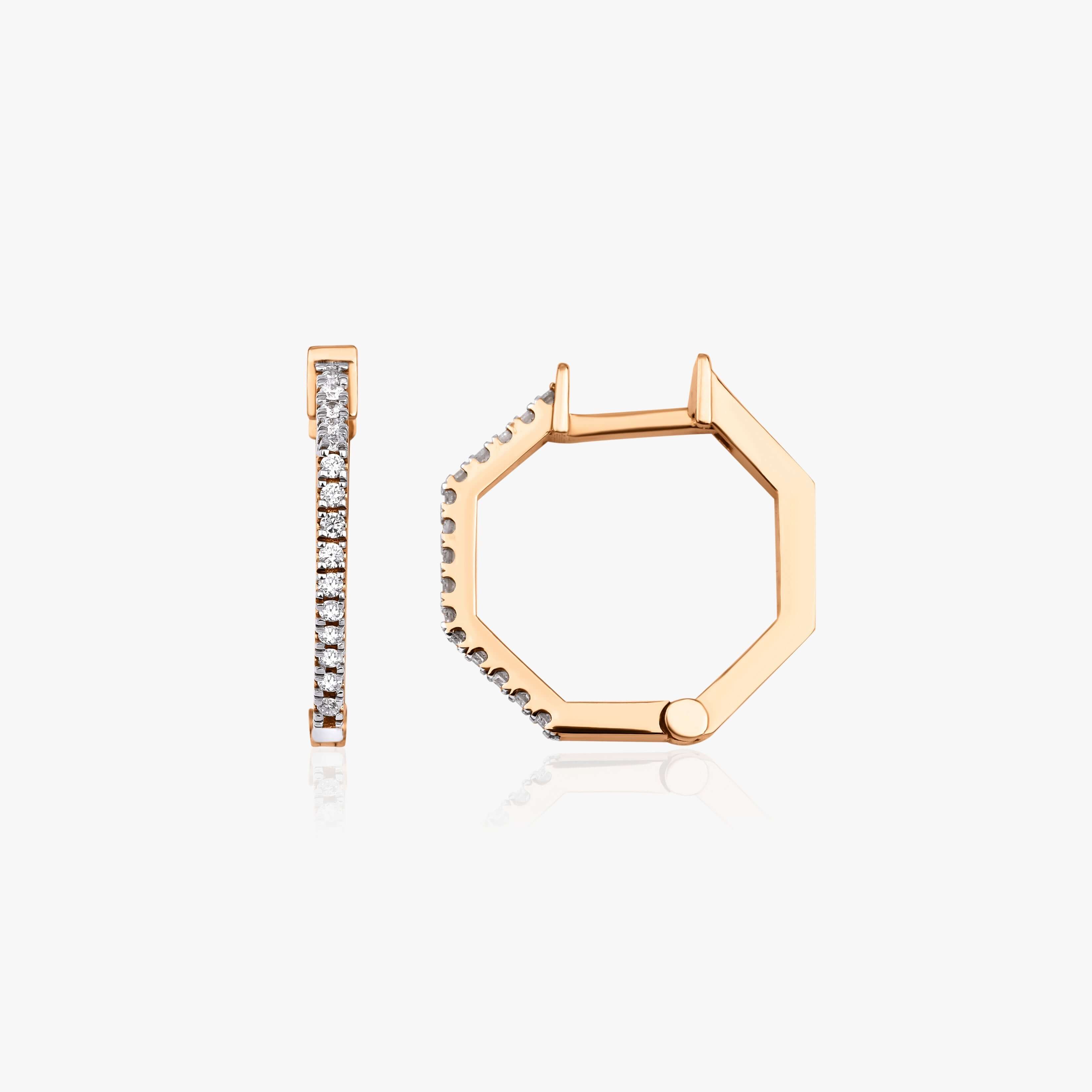 14 ayar rose altın pırlanta geometrik halka küpenin gri arka fonlu ürün resmi