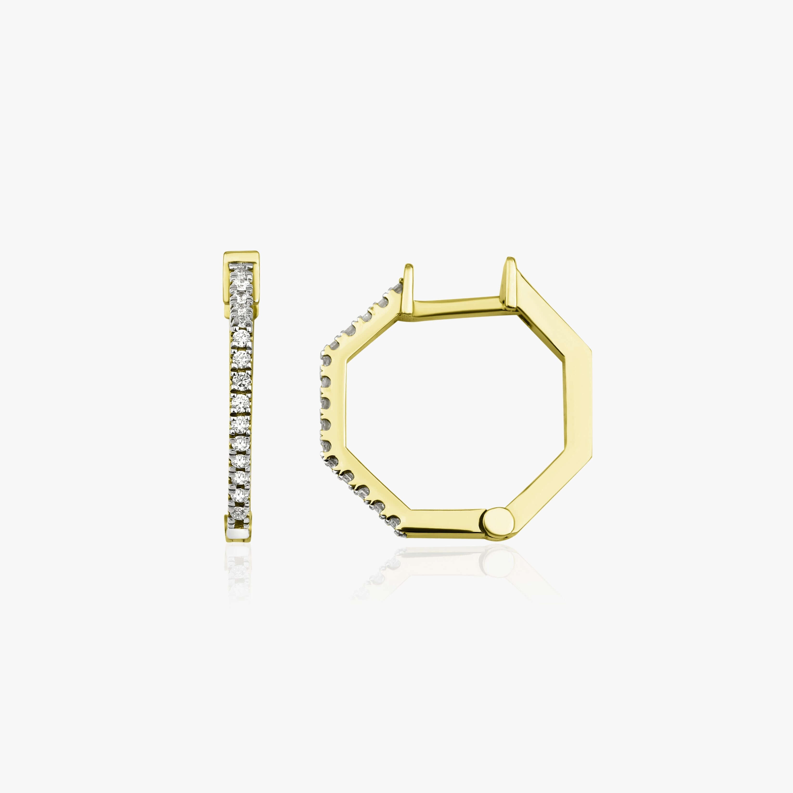 14 ayar sarı altın pırlanta geometrik halka küpenin gri arka fonlu ürün resmi