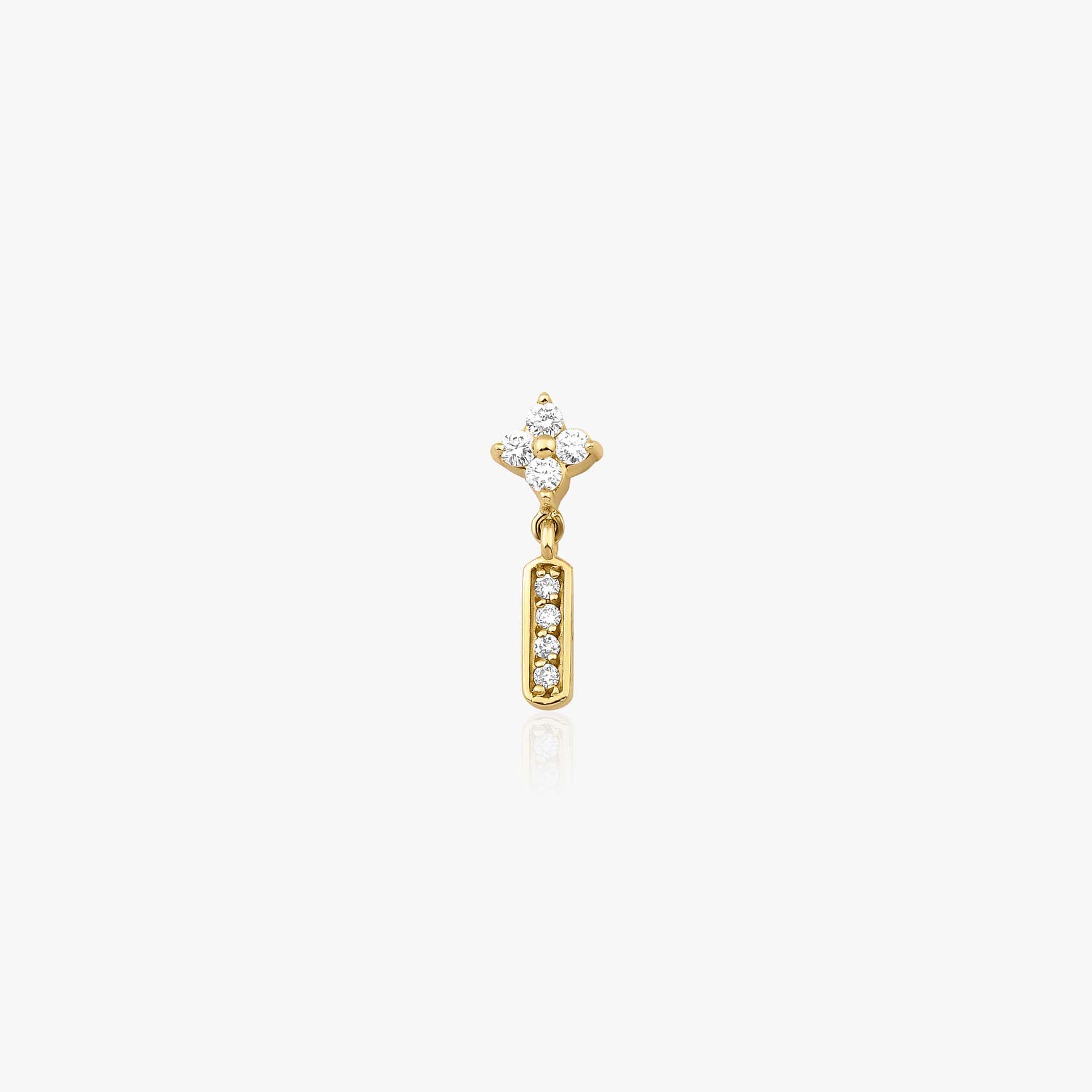 Tek Minimal Pırlanta Yonca Bar Stud Küpe / Single Mini Diamond Clover Bar Stud