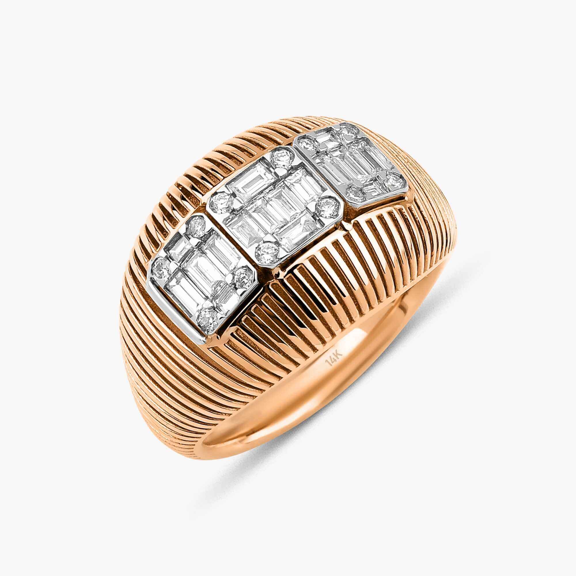 Baget Pırlantalı Dome Yüzük / Large Baguette