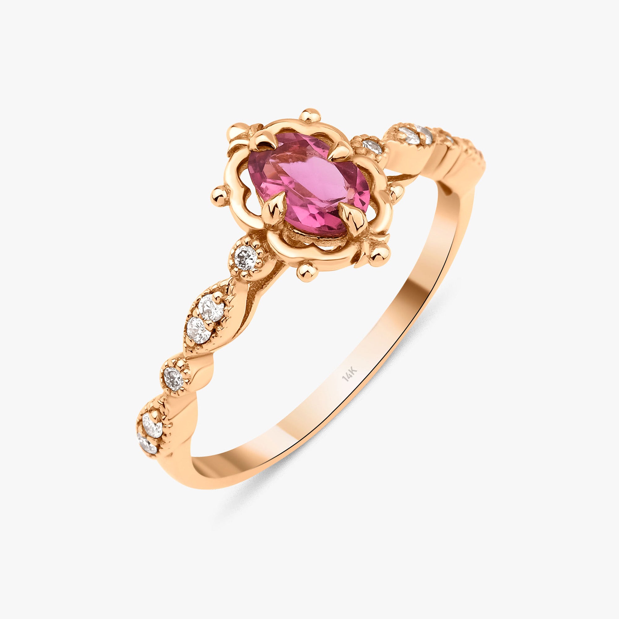 Pembe Turmalin ve Pırlanta Vintage Yüzük