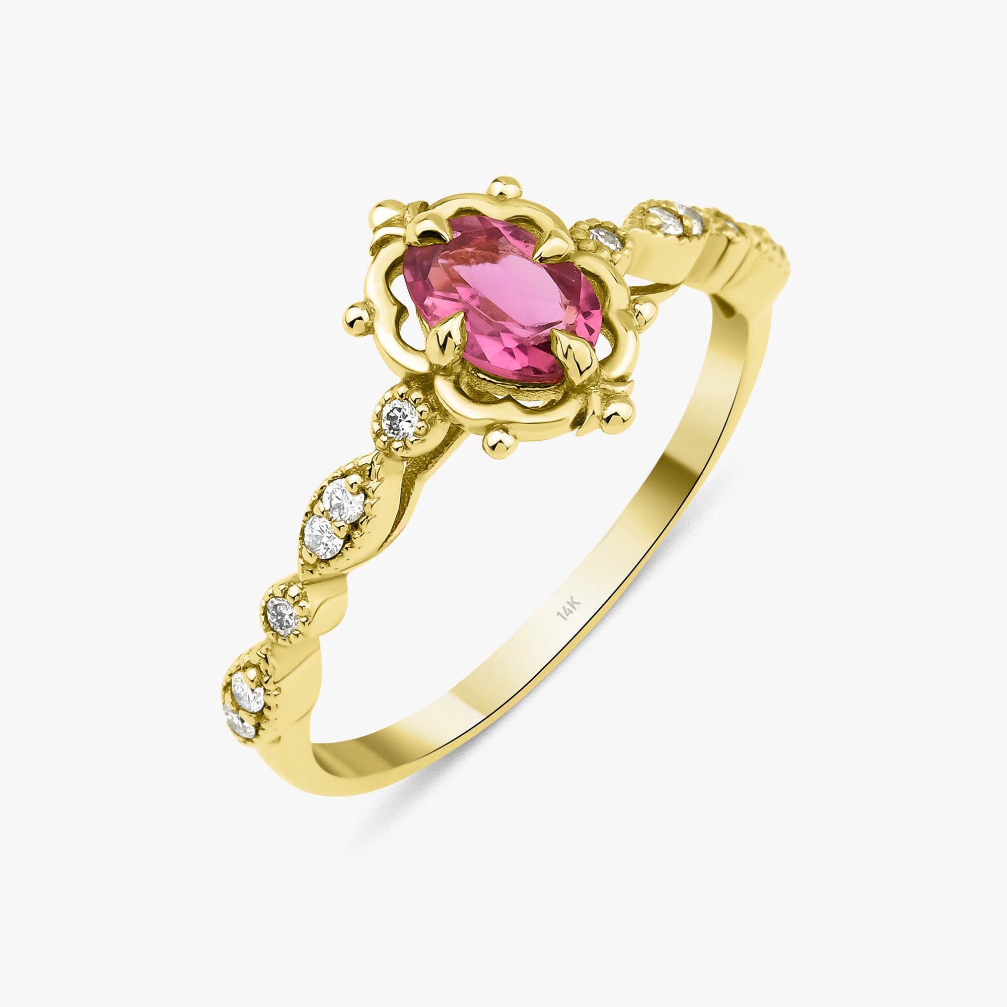 Pembe Turmalin ve Pırlanta Vintage Yüzük