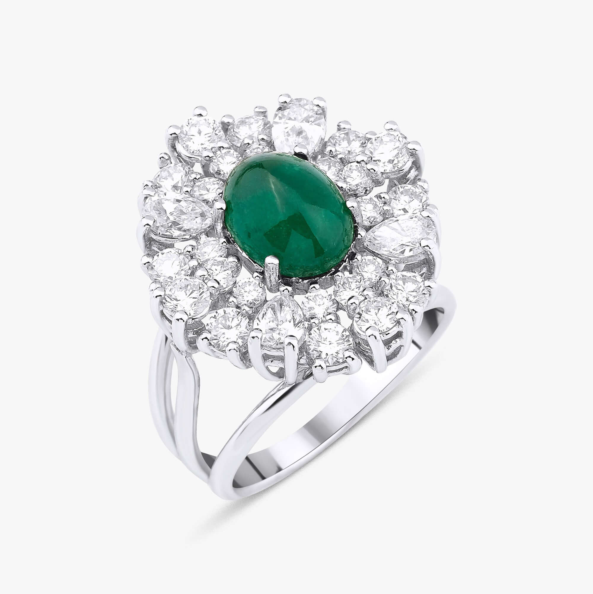 Damla Pırlantalı Kabaşon Kesim Zümrüt Yüzük / Large Cabochon