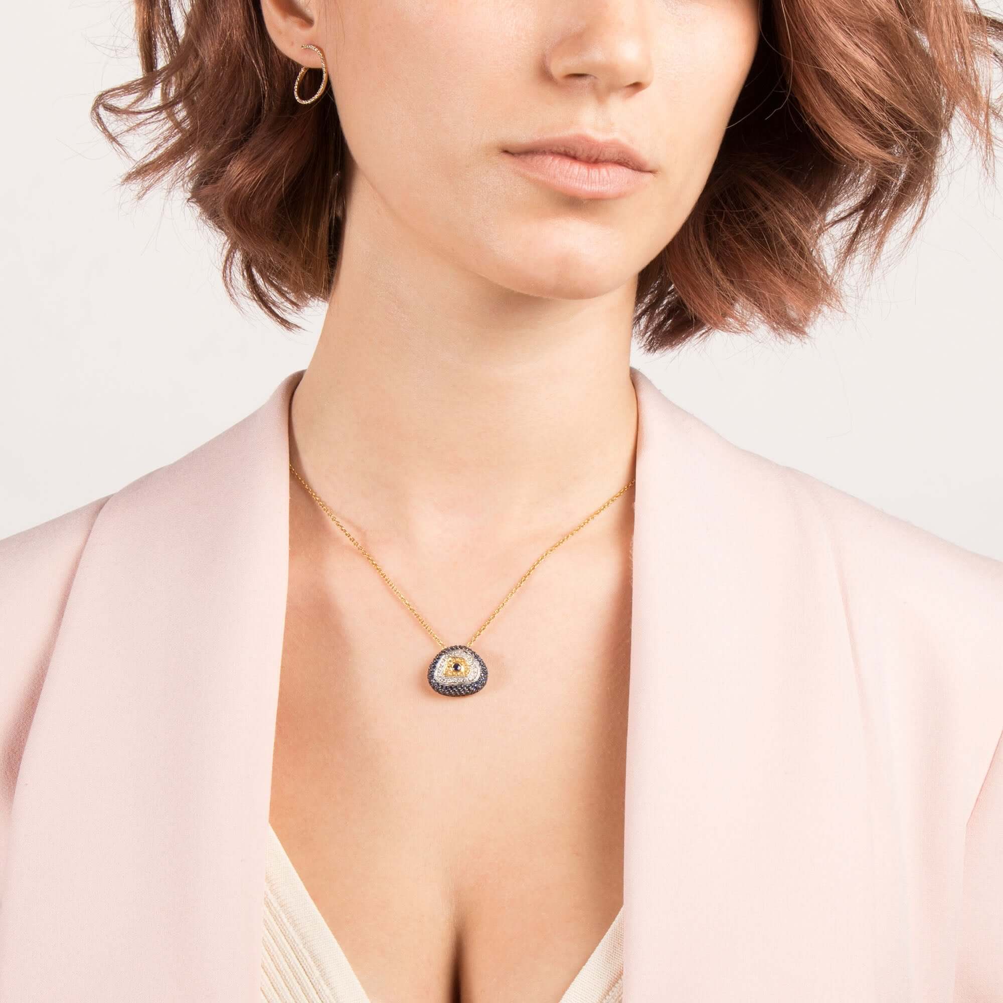 Büyük Safir ve Pırlanta Nazar Kolye