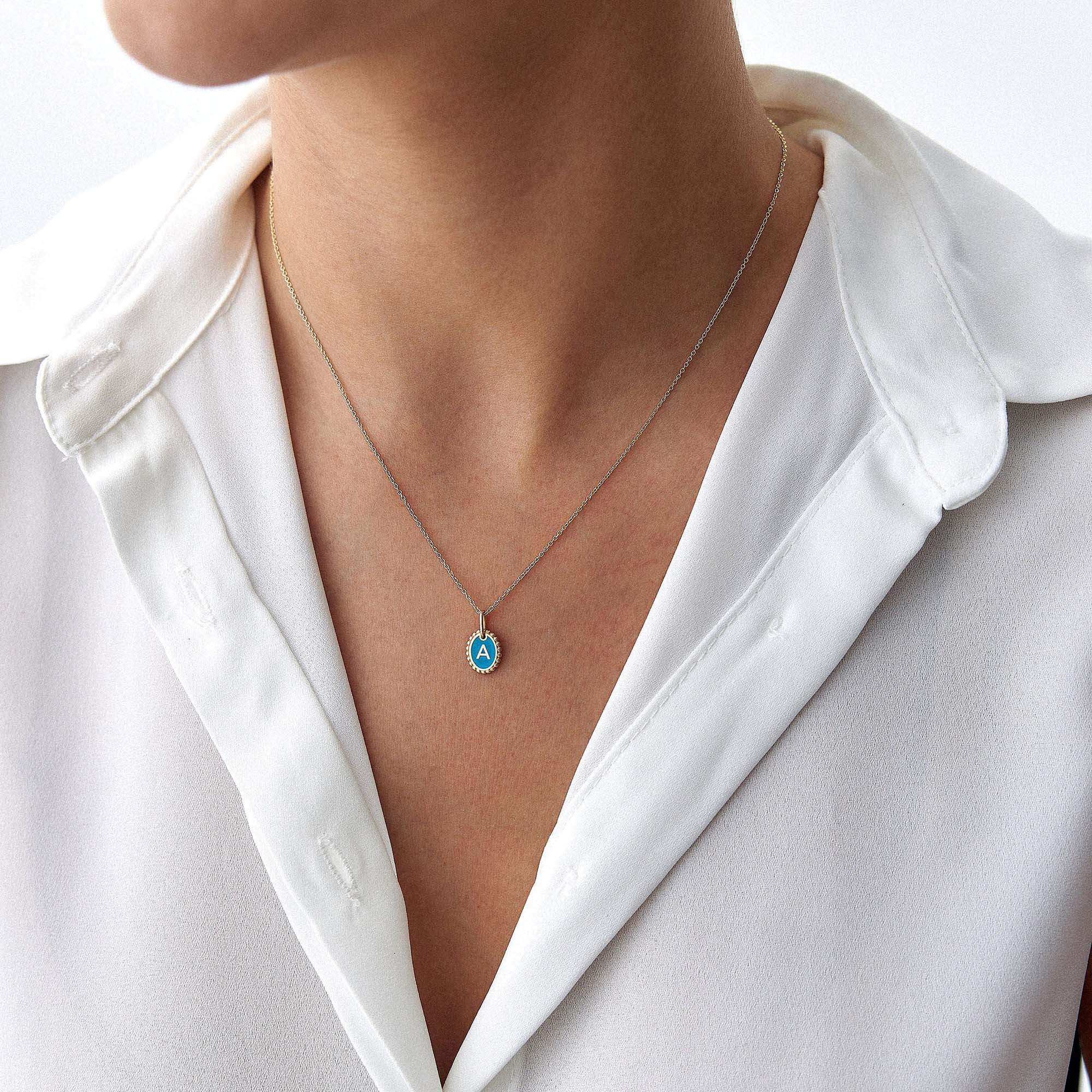 Minik Gök Mavisi Mine Harf Kolye