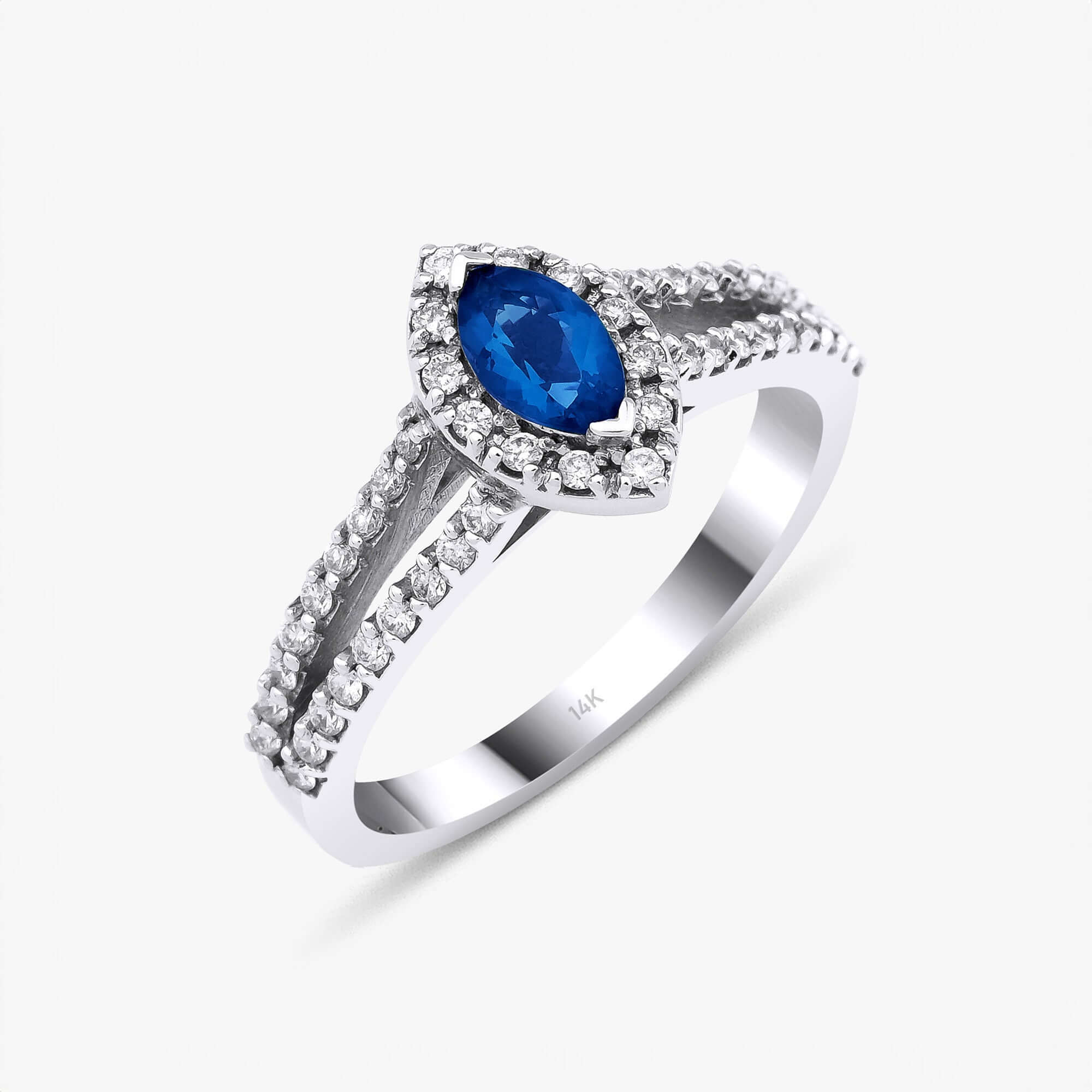 Markiz Mavi Safir ve Pırlanta Yüzük / Blue Marquise