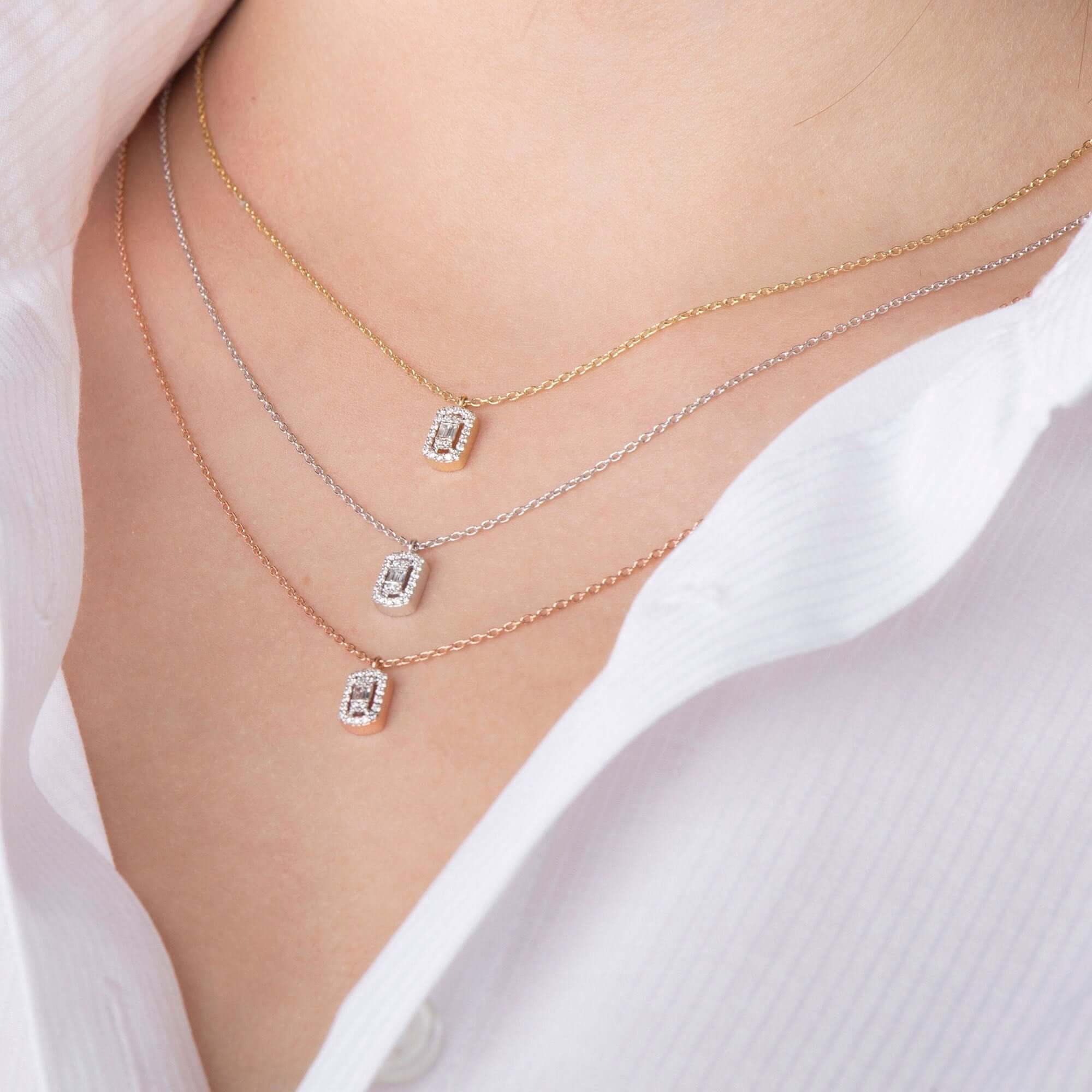 Minimal Baget Pırlanta Kolye