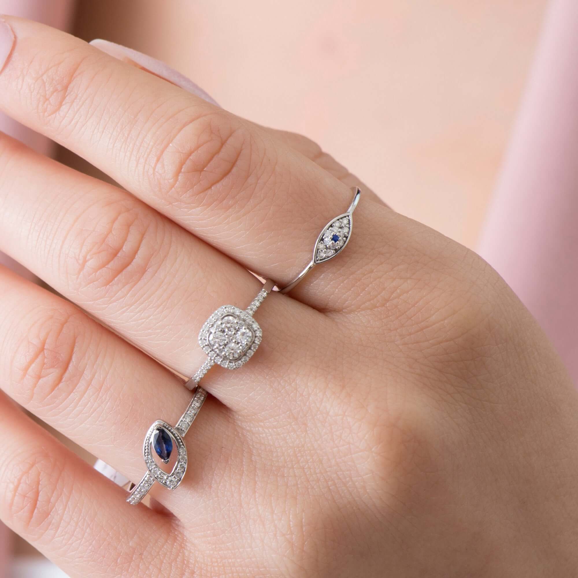 Minicik Pırlanta ve Safir Göz Yüzük