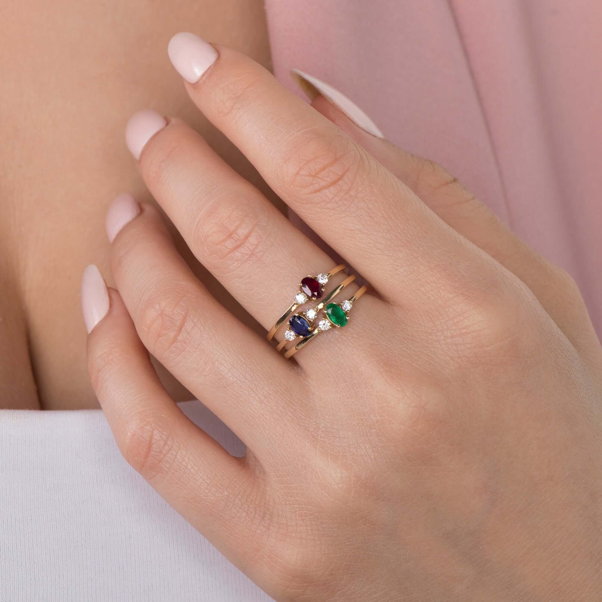 Minimal Yakut ve Pırlanta Yüzük