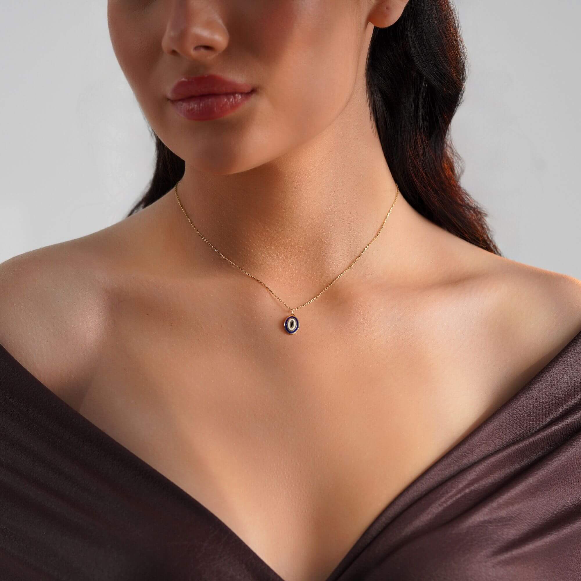 Oval Lacivert Nazar Kolye Ucu