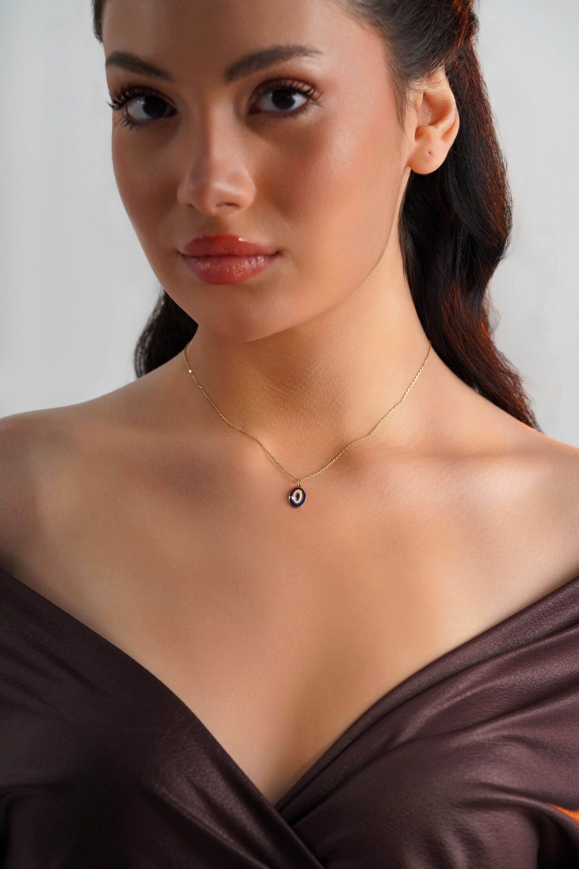 Oval Lacivert Nazar Kolye Ucu