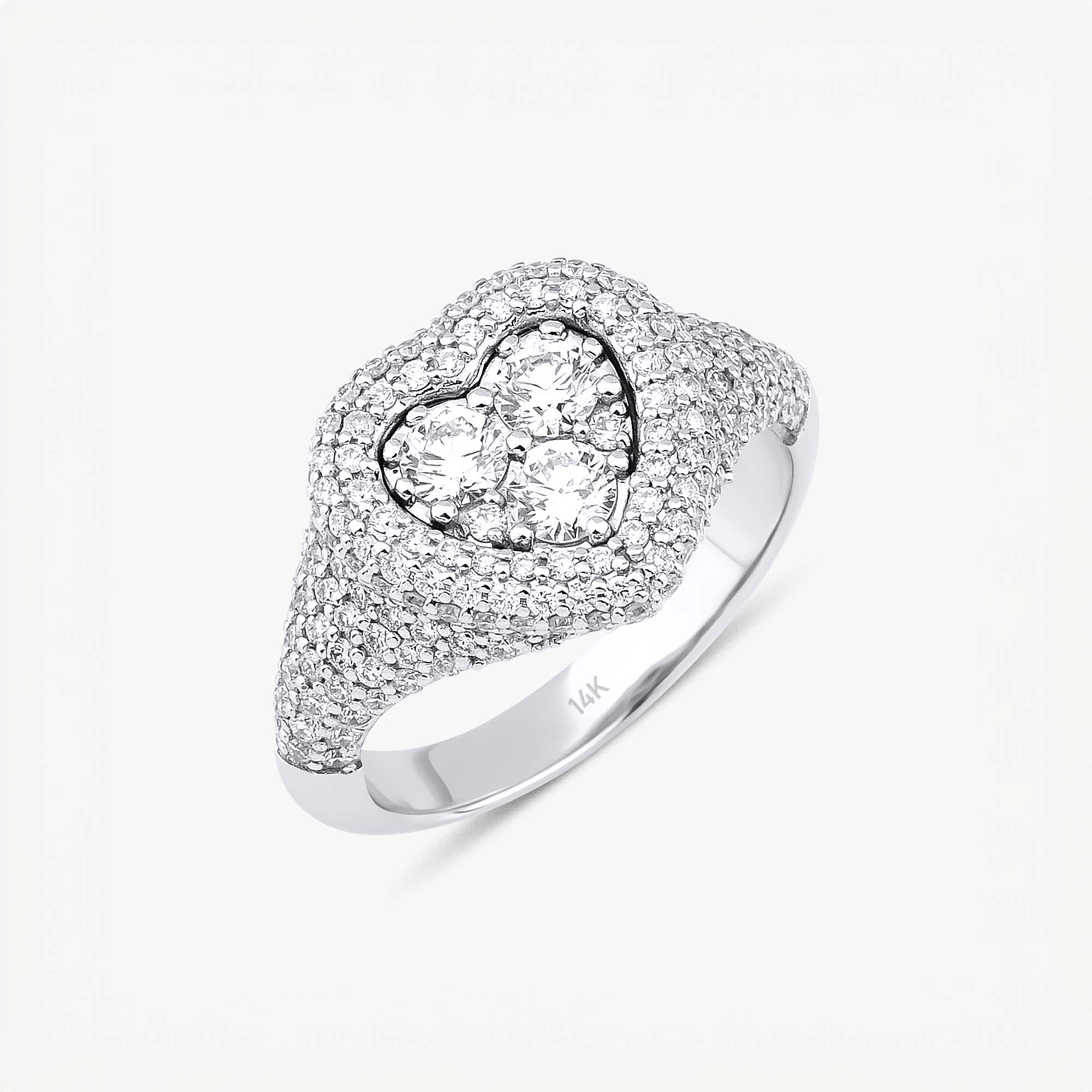 Pave Pırlanta Kalp Serçe Parmak Yüzük