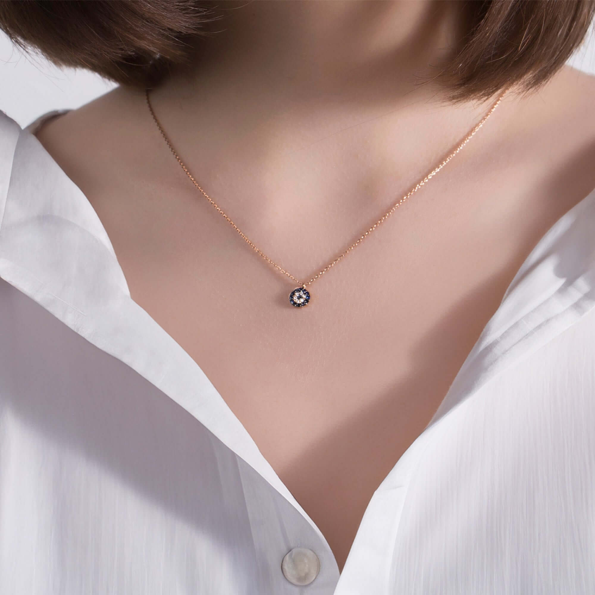 Mini Safir ve Pırlanta Nazar Kolye