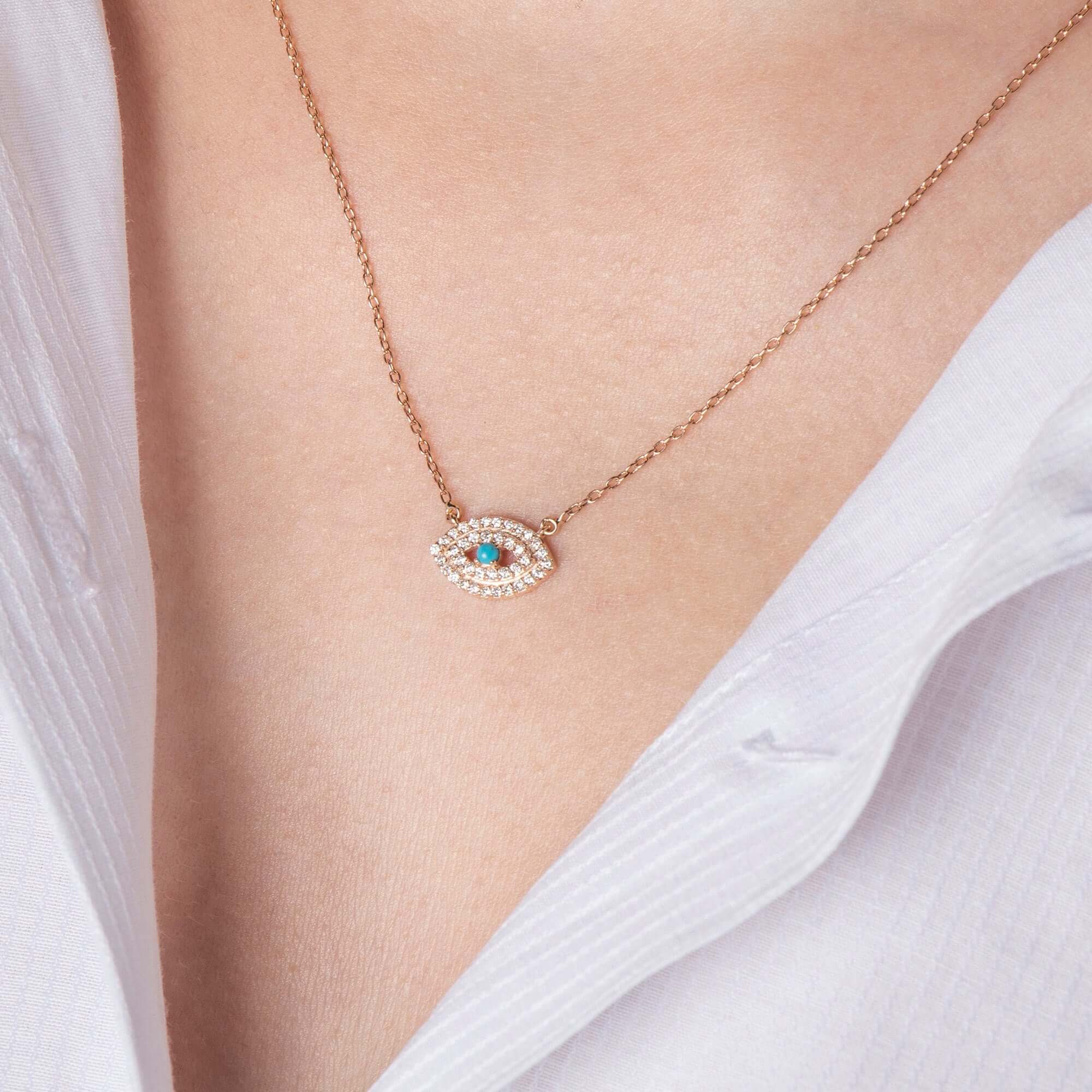 Turkuaz ve Pırlanta Nazar Kolye