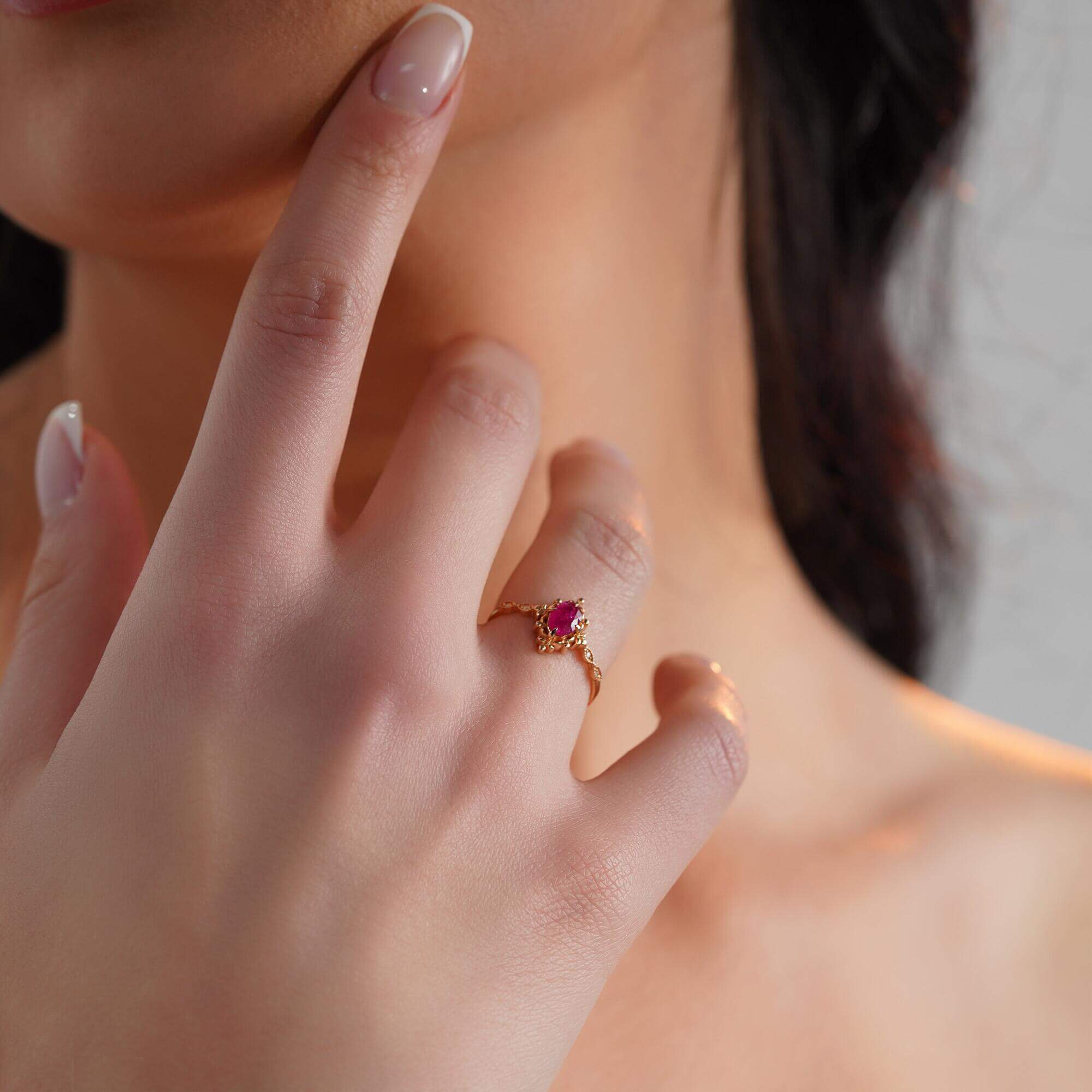 Vintage Yakut ve Pırlanta Yüzük