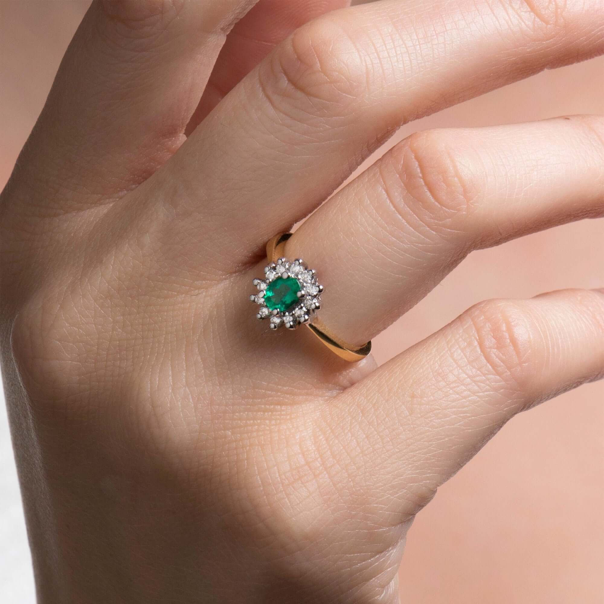 Vintage İki Tonlu Zümrüt ve Pırlanta Yüzük