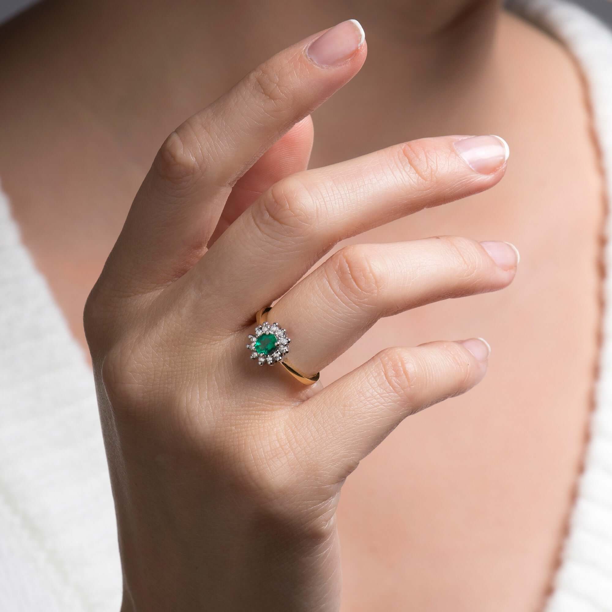 Vintage İki Tonlu Zümrüt ve Pırlanta Yüzük